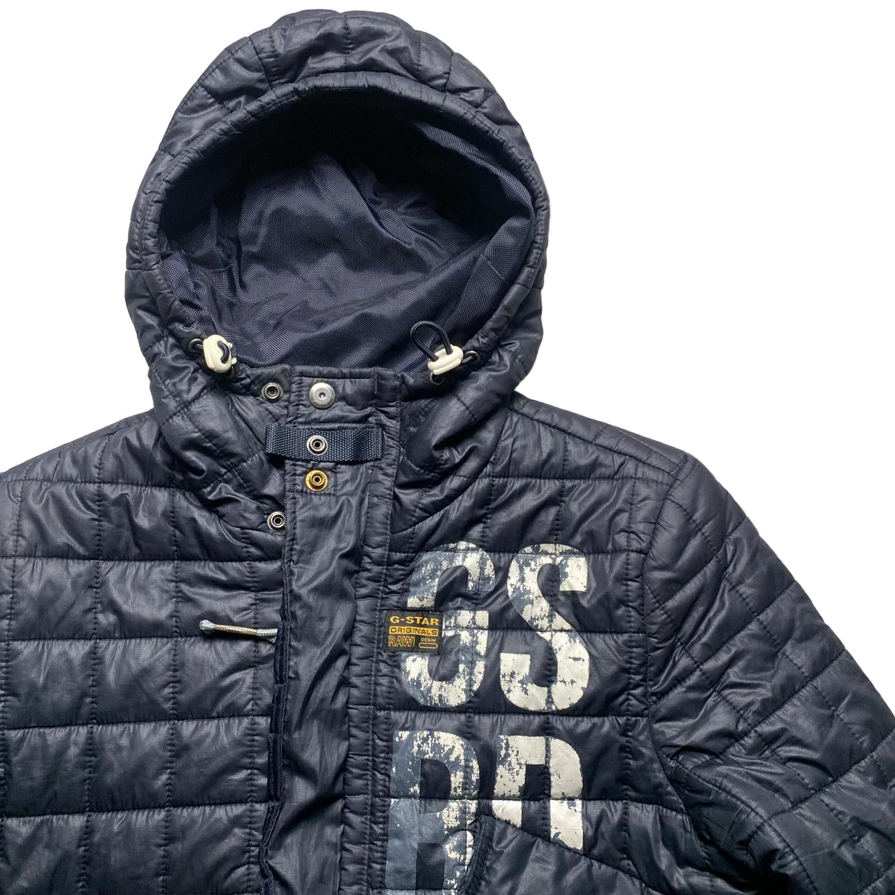 G Star Raw Navy and White Puffer Jacket (S)