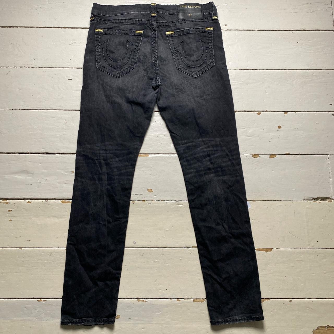 True Religion Geno Black and Gold Big Stitch Jeans