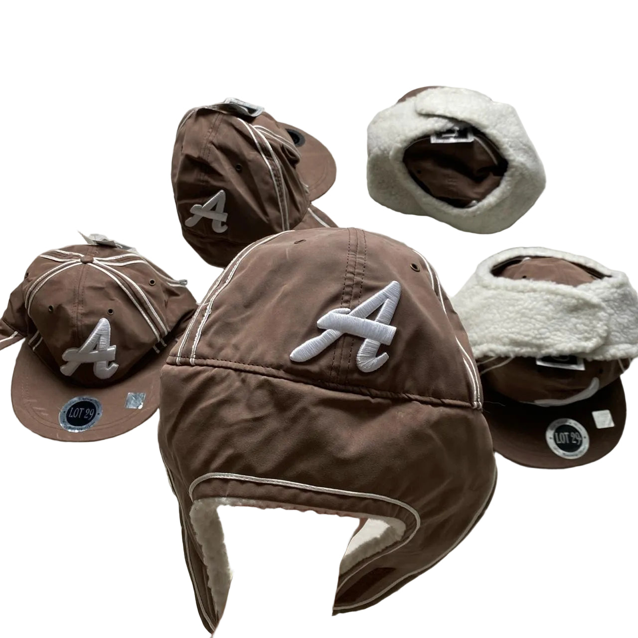 Lot 29 Atlanta Braves A Brown and White Dog Ear Trapper Fitted Cap