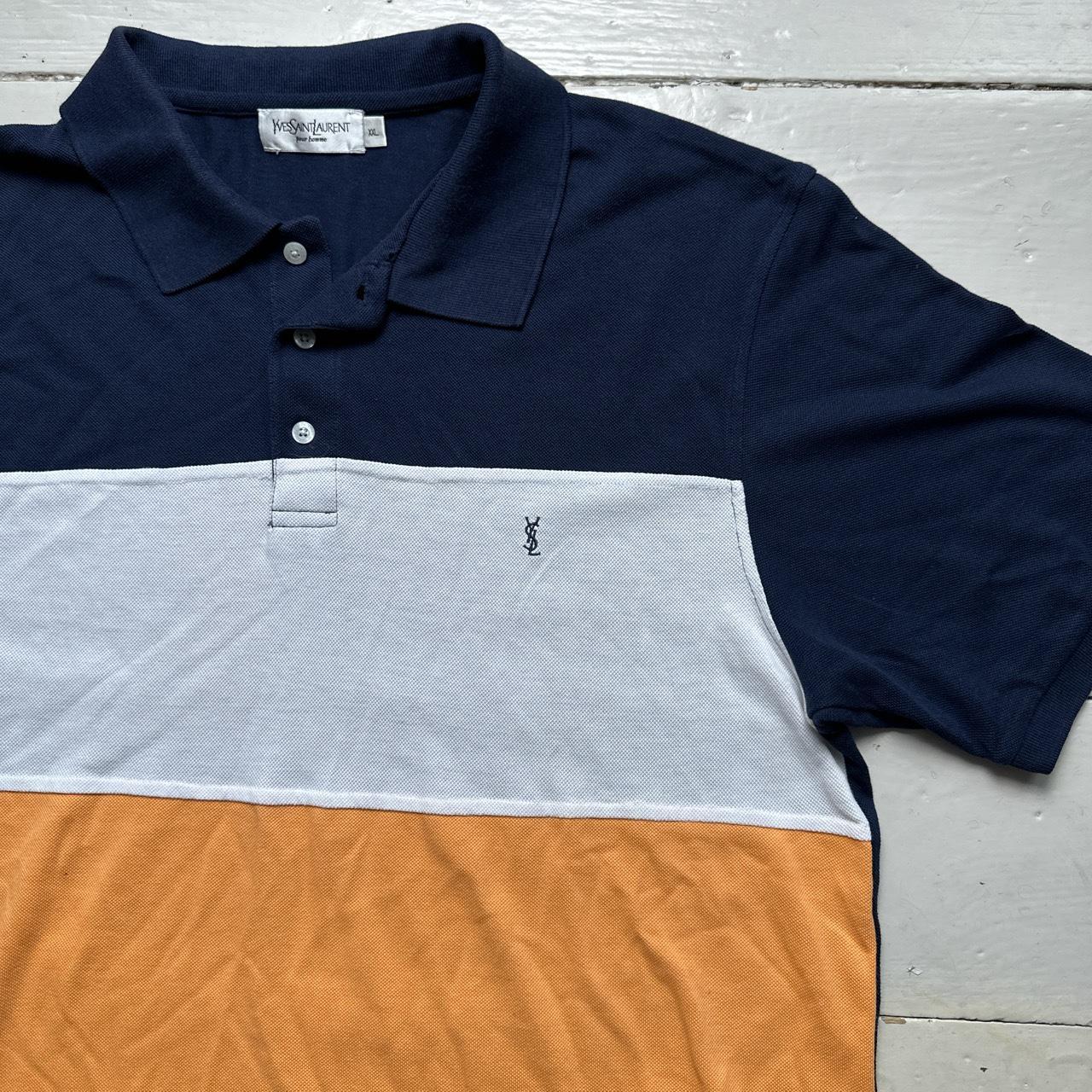 Yves Saint Laurent Multi Colour Navy White and Orange Vintage Polo Shirt