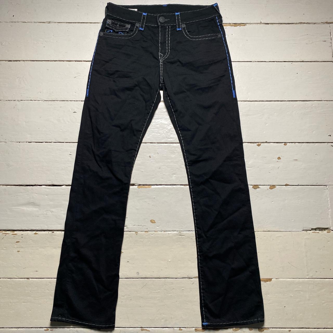 True Religion Black Blue and Grey Big Stitch Ricky Jeans