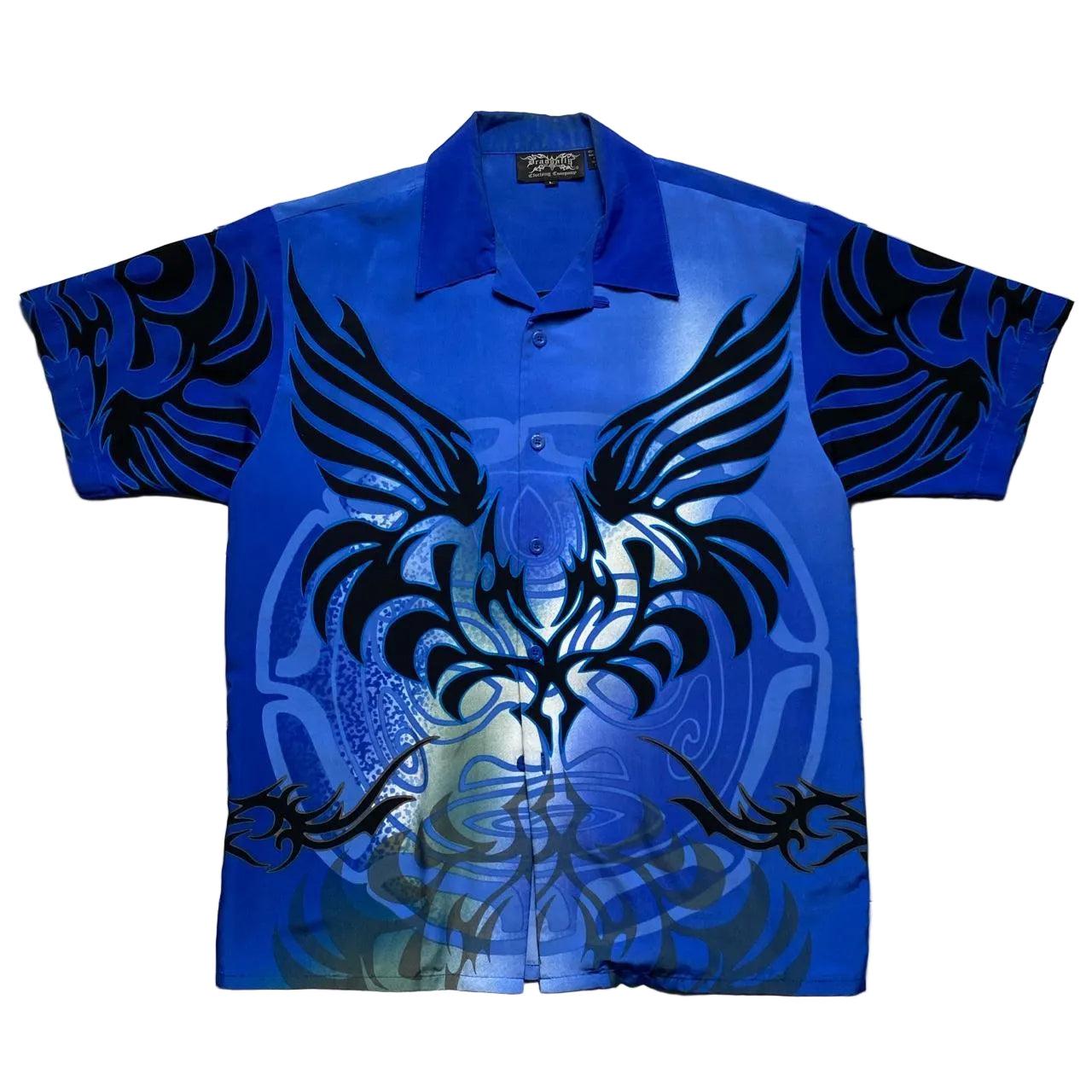 Dragonfly Vintage y2k Blue and Black Silk Shirt (L)