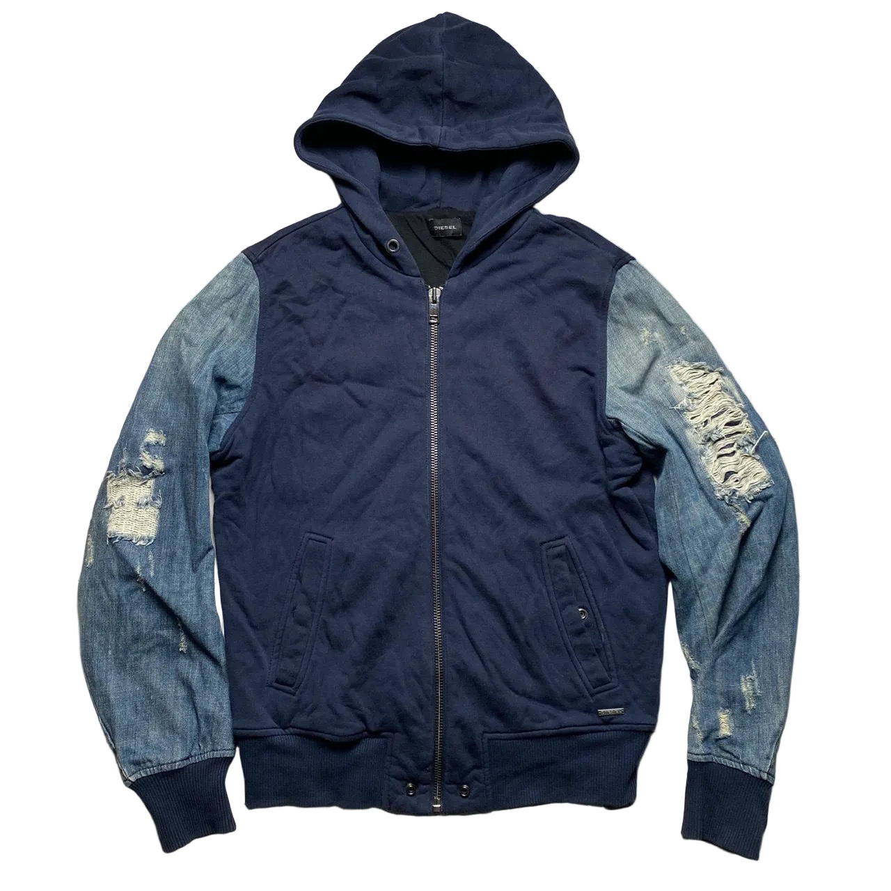 Diesel Half Denim Distressed Hoodie Jacket (M)