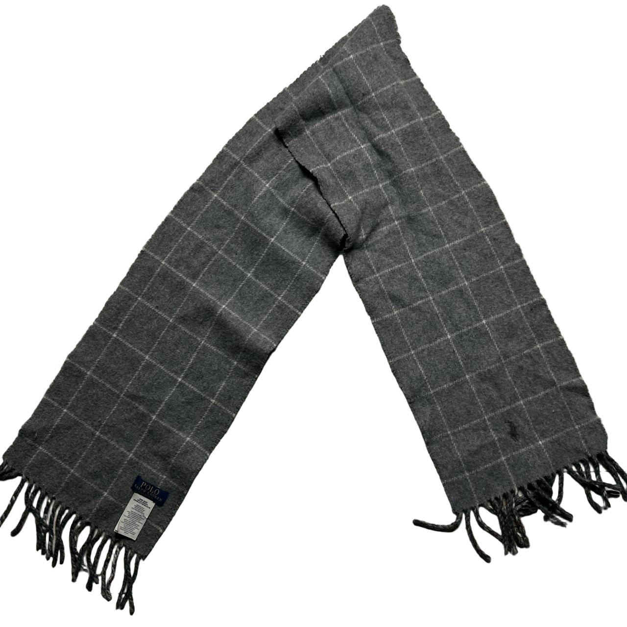 Ralph Lauren Polo Vintage Grey Checked Wool Scarf