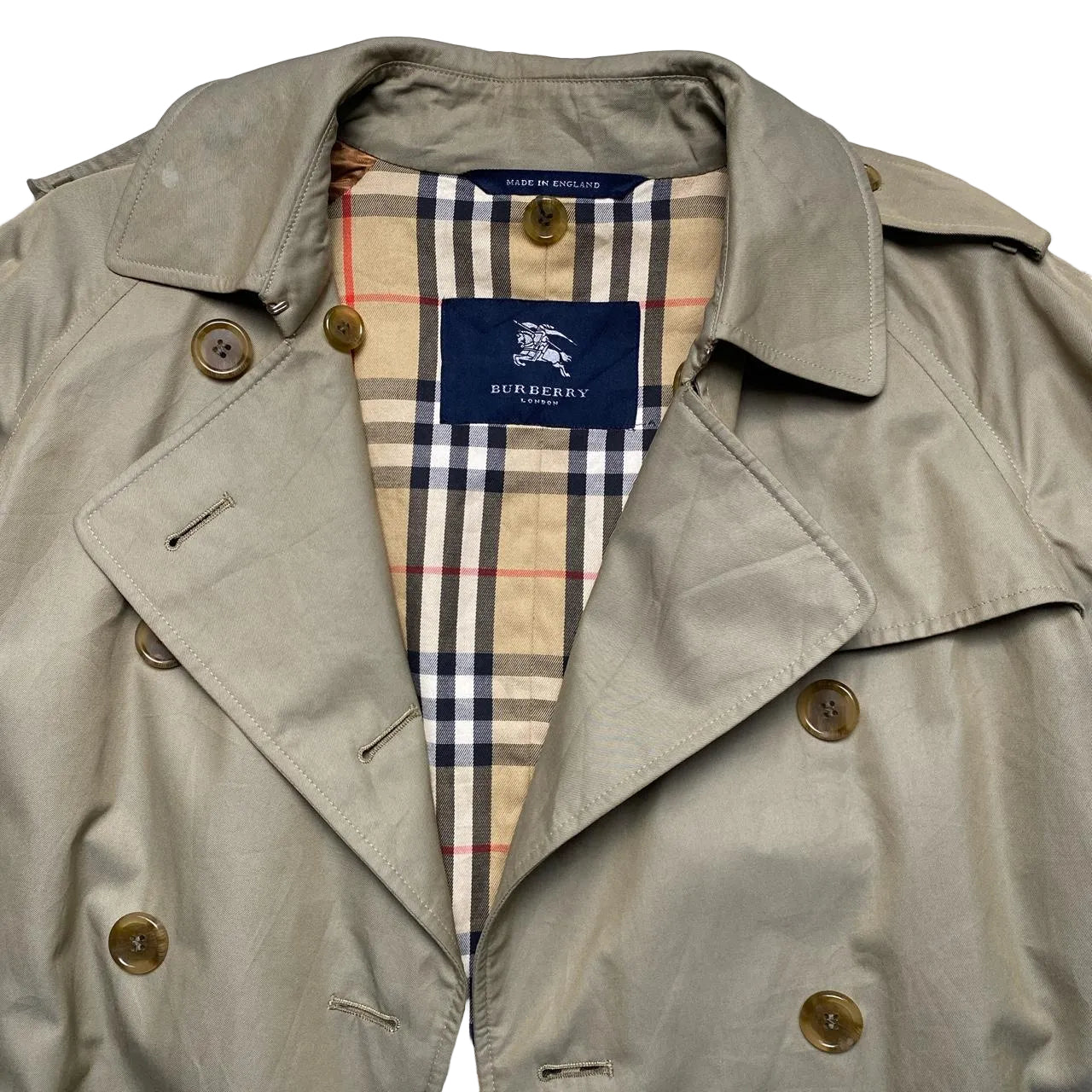 Burberry Vintage Khaki Nova Check Trench Coat (UK 10)