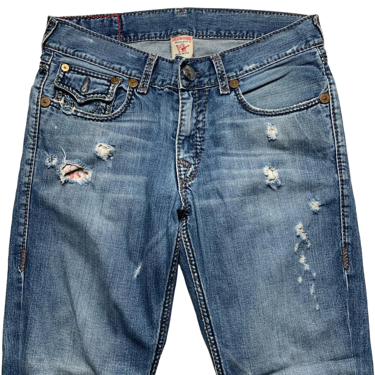 True Religion Billy Giant Big T Big Grey Stitch and Blue Jeans (33W)