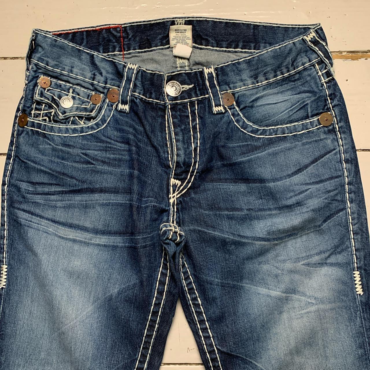 True Religion Billy Super T Navy and White Big Stitch Jeans