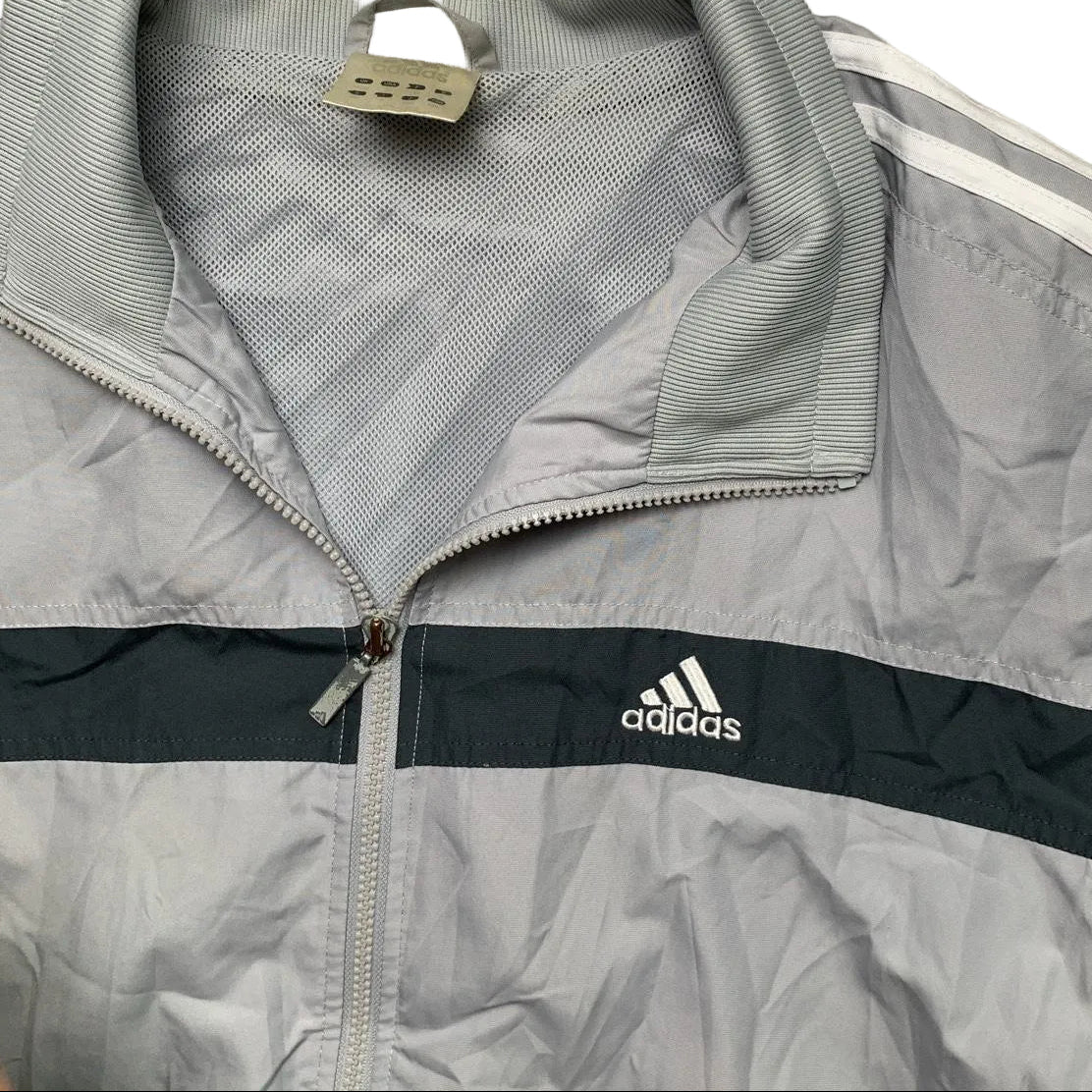 Adidas Vintage Silver Grey and White Shell Tracksuit Jacket (L)