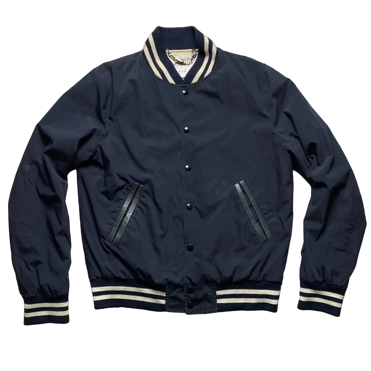 Sandro Navy and White Bomber Jacket (M)