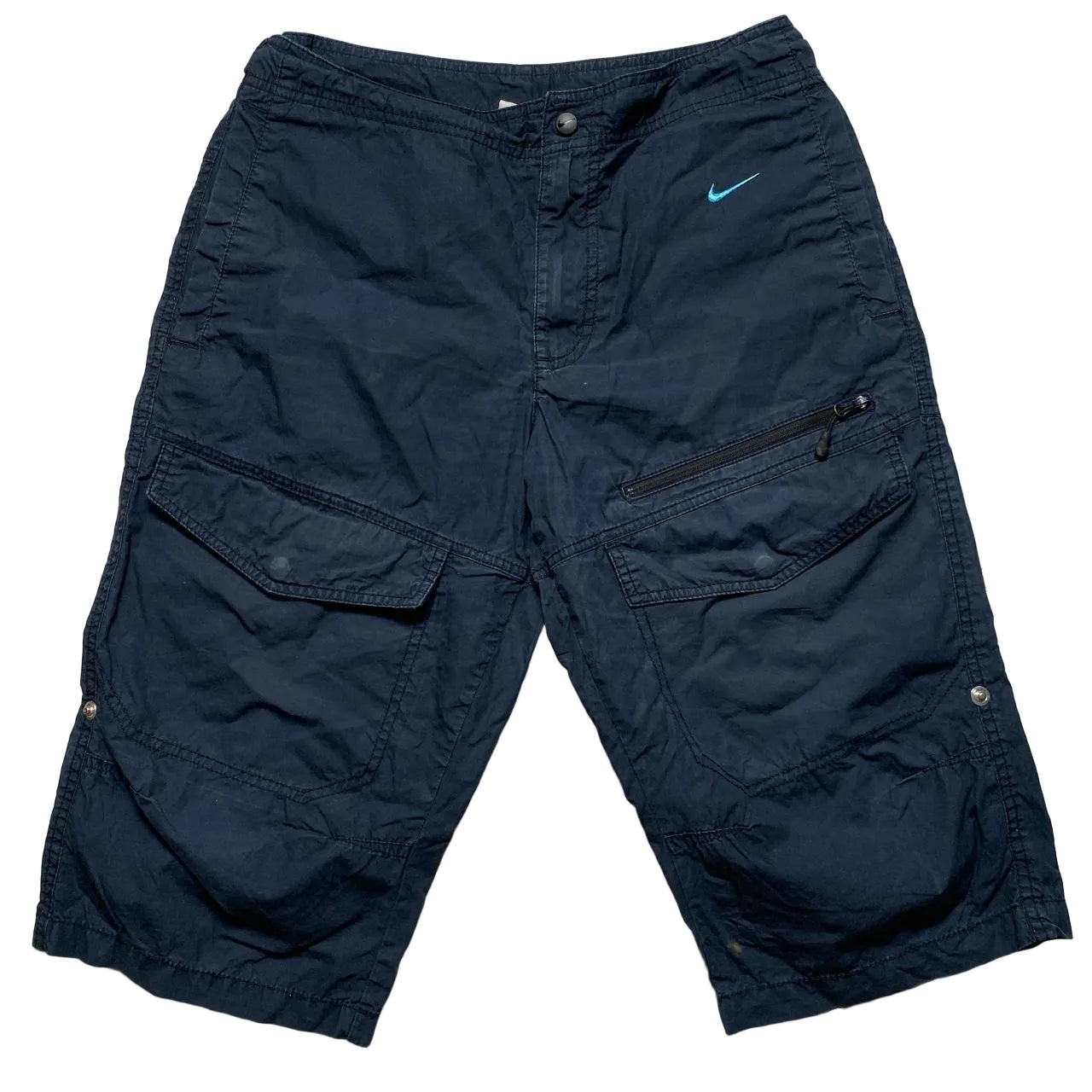 Nike Athletic Department Looolp Swoosh Baby Blue and Navy Cargo Combat Shorts (S)