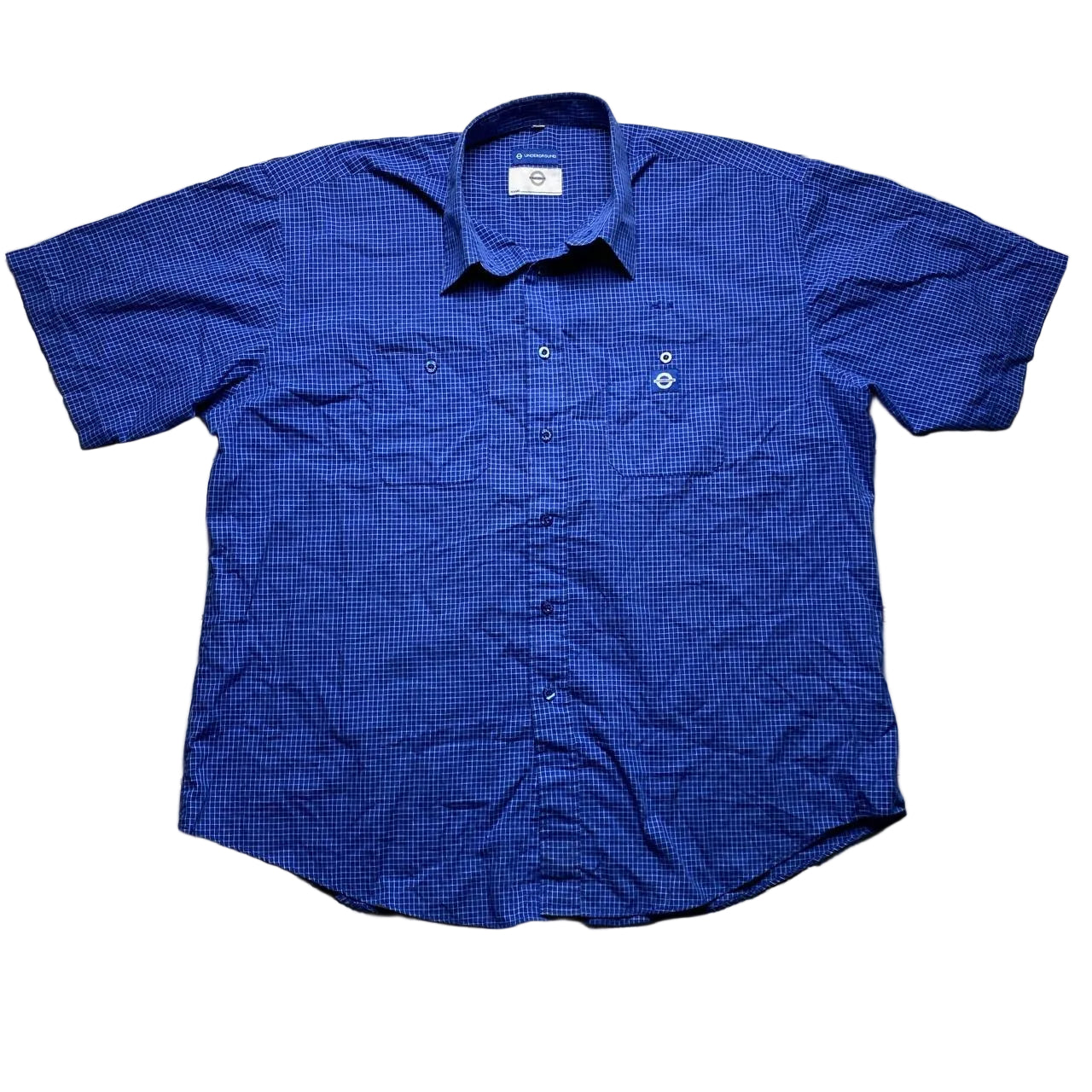Vintage 90’s Blue and White Grid Short Sleeve Shirt (XL)