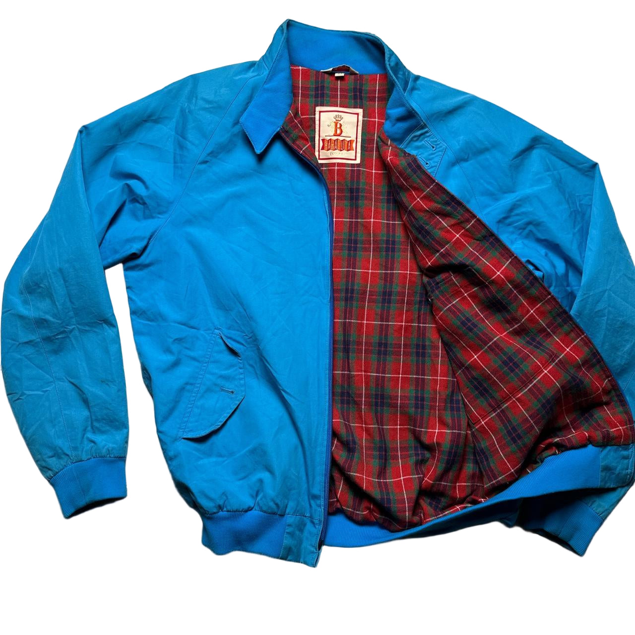 Baracuta G9 Harrington Vintage Light Blue Tartan Interior Bomber Jacket (M)