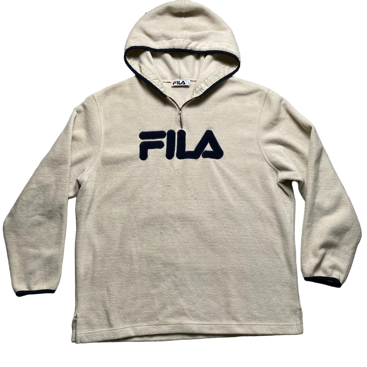Fila Vintage Teddy Fleece Cream Quarter Zip Hoodie (XL)