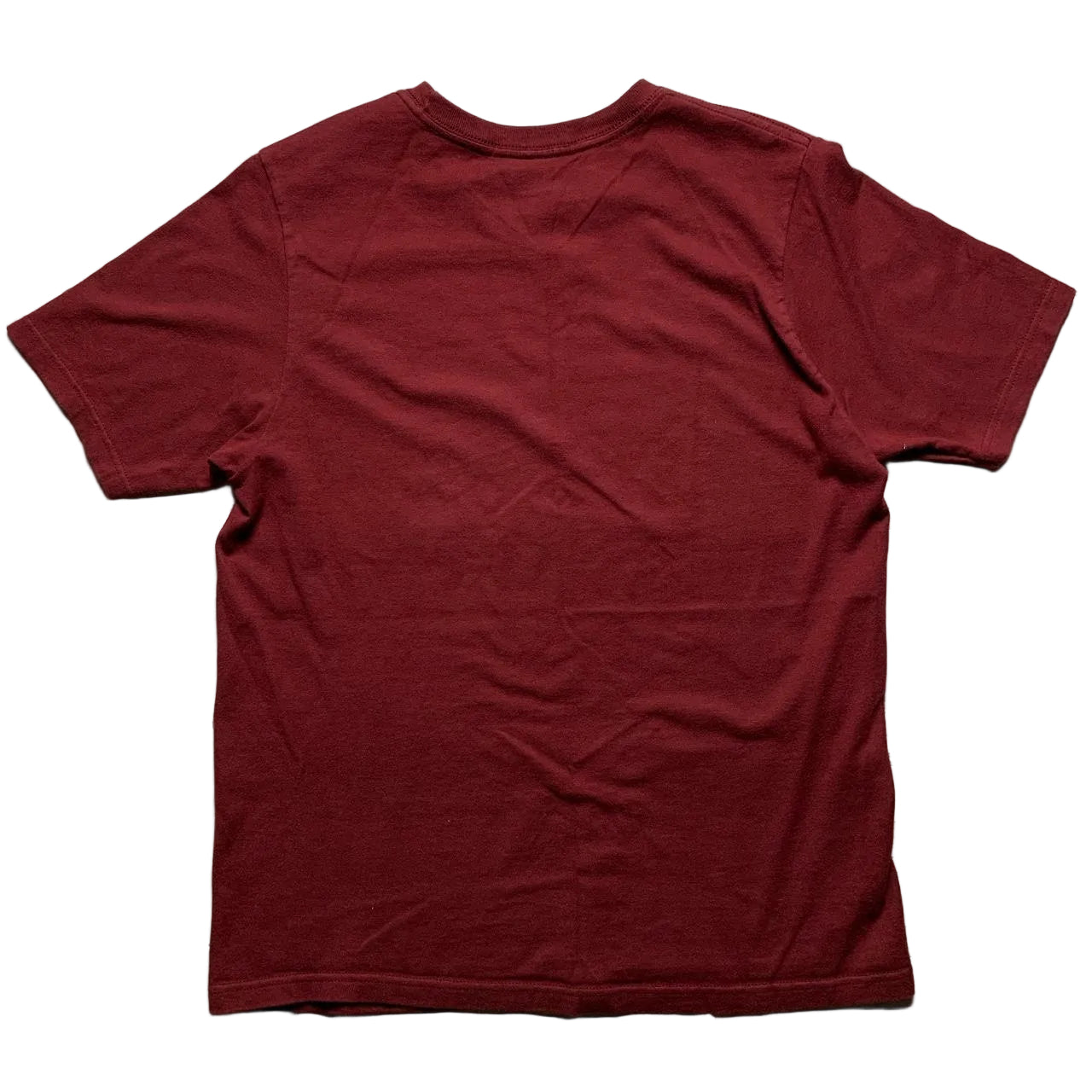 Stussy Burgundy and Yellow Spellout T Shirt (M)