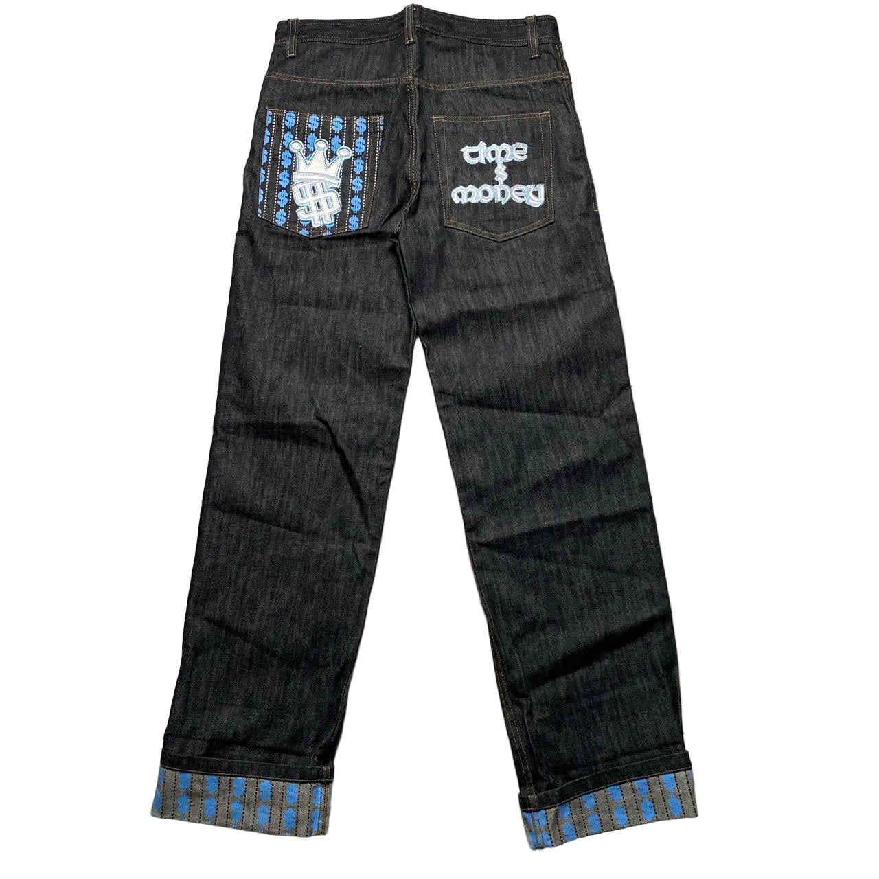 Time Is Money Vintage y2k Embroidered and Printed Dollar Jeans (32W)