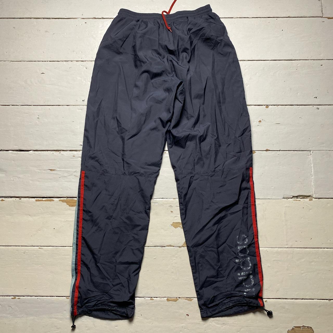 Adidas Vintage Baggy Shell Track Pant Bottoms Grey Red