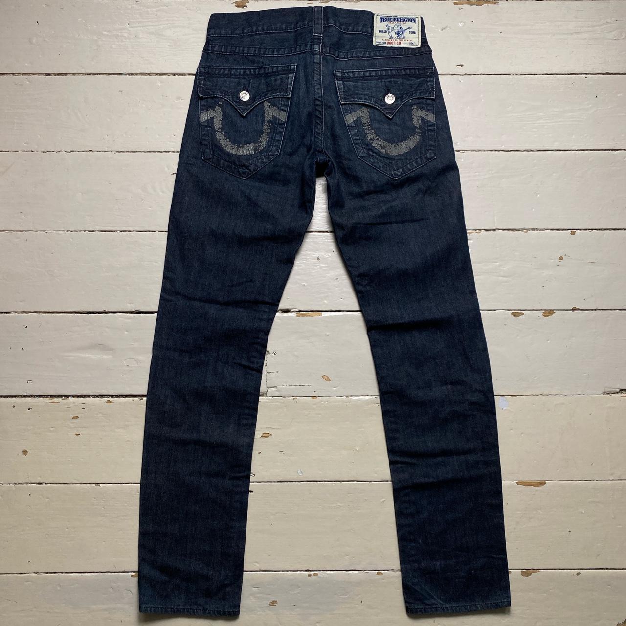 True Religion Boot Cut Navy and Black Painted Logo Jeans