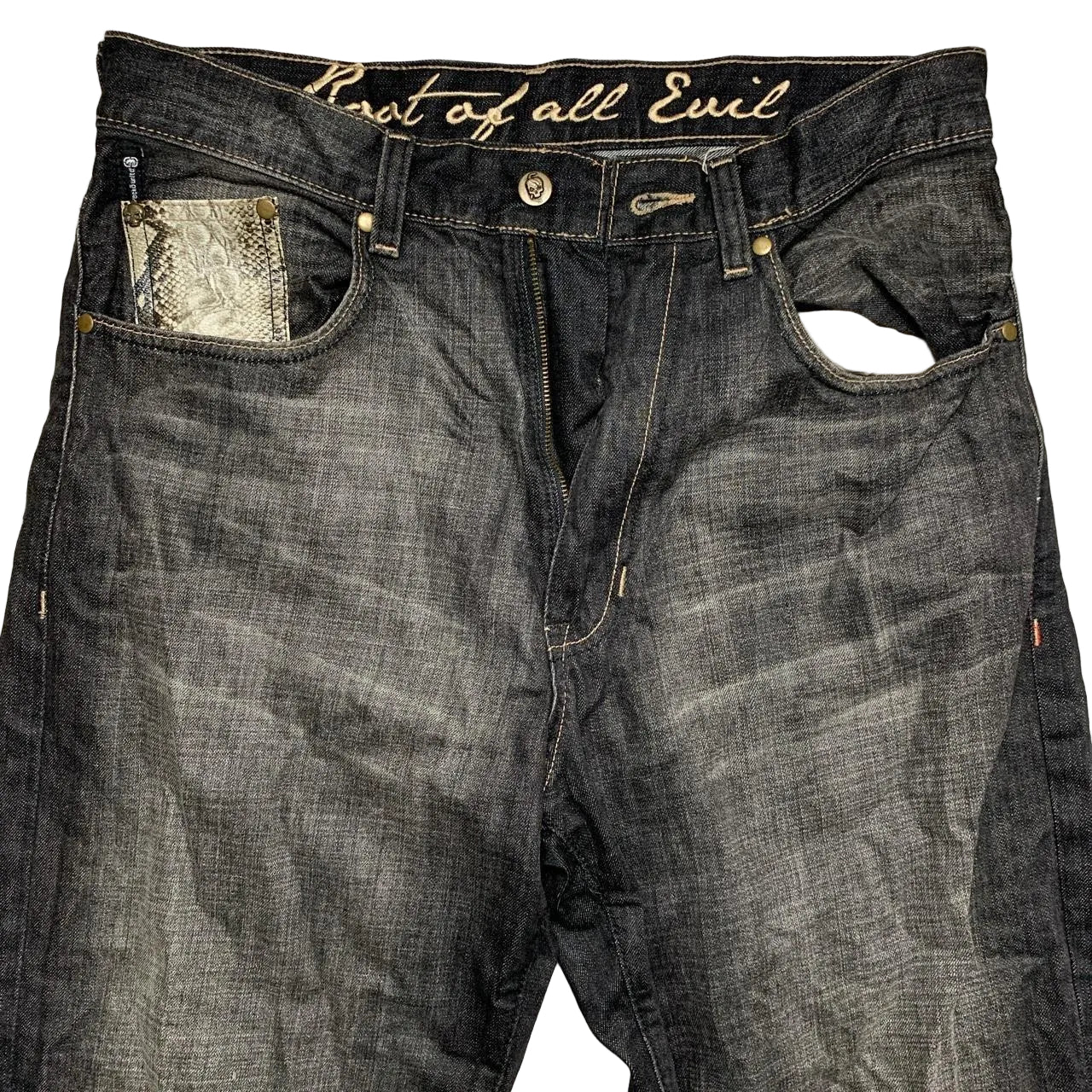 Ecko Unlimited Vintage Snake and Skull Embroidery Jeans