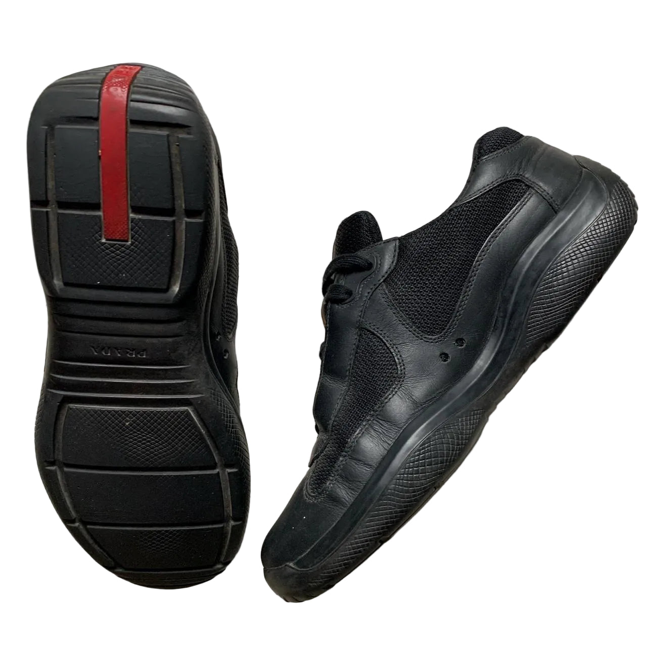 Prada Americas Cup Leather Black Trainers (UK 6.5)