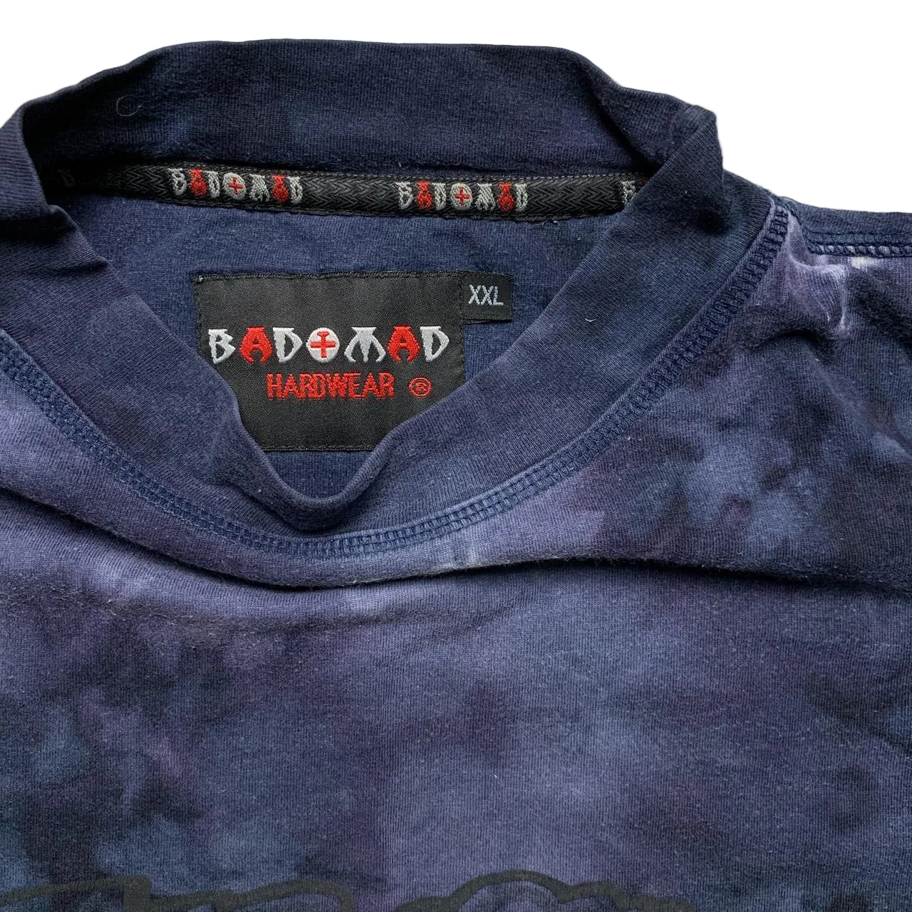 Bad Mad Hardwear Vintage 90’s Tie Dye Graffiti Skeleton T Shirt Navy (2XL)