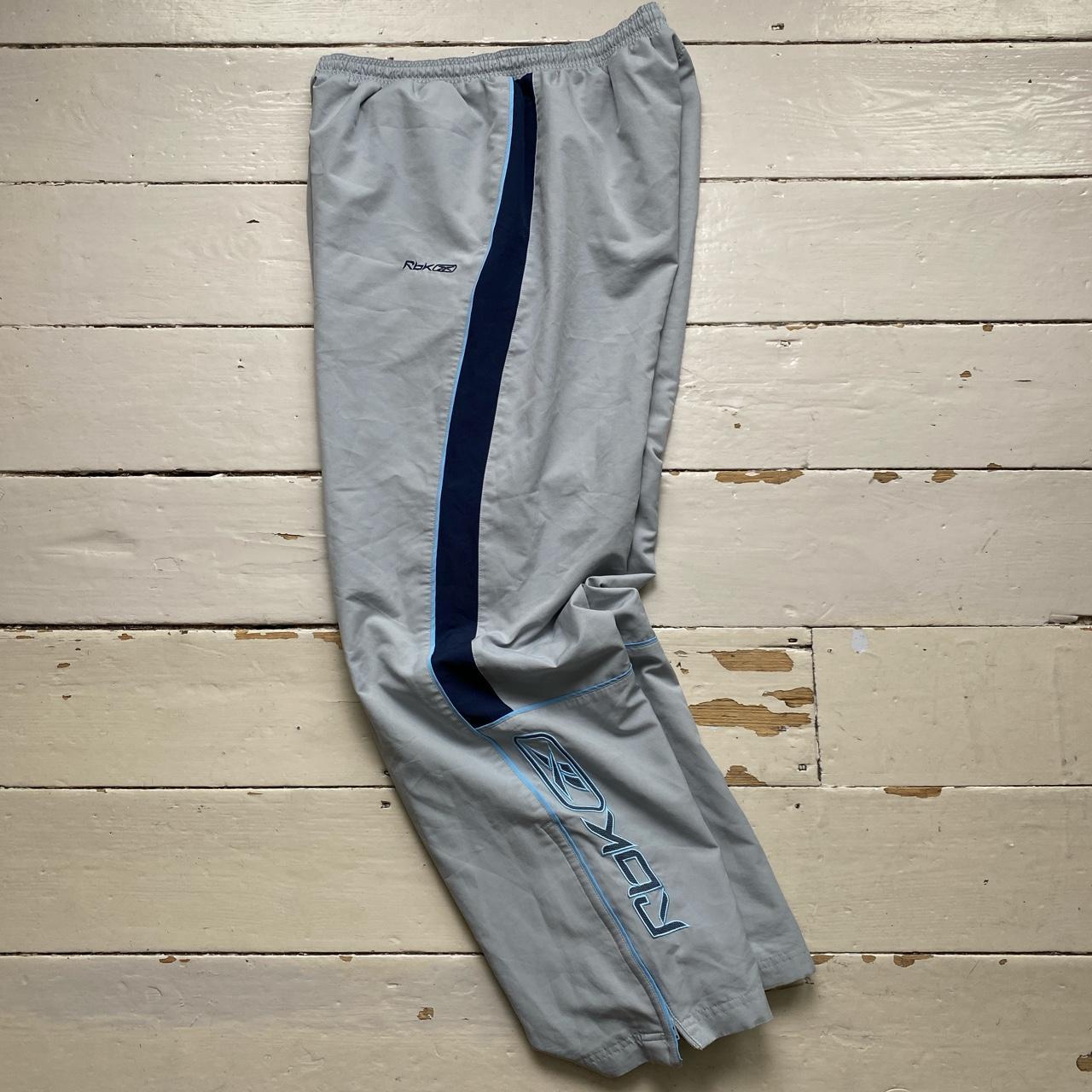 Reebok Vintage Shell Baggy Track Pant Bottoms Grey Light Blue and Navy