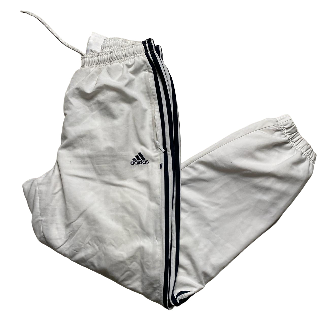 Adidas White and Navy Stripe Baggy Trackpant Shell Bottoms (36W)