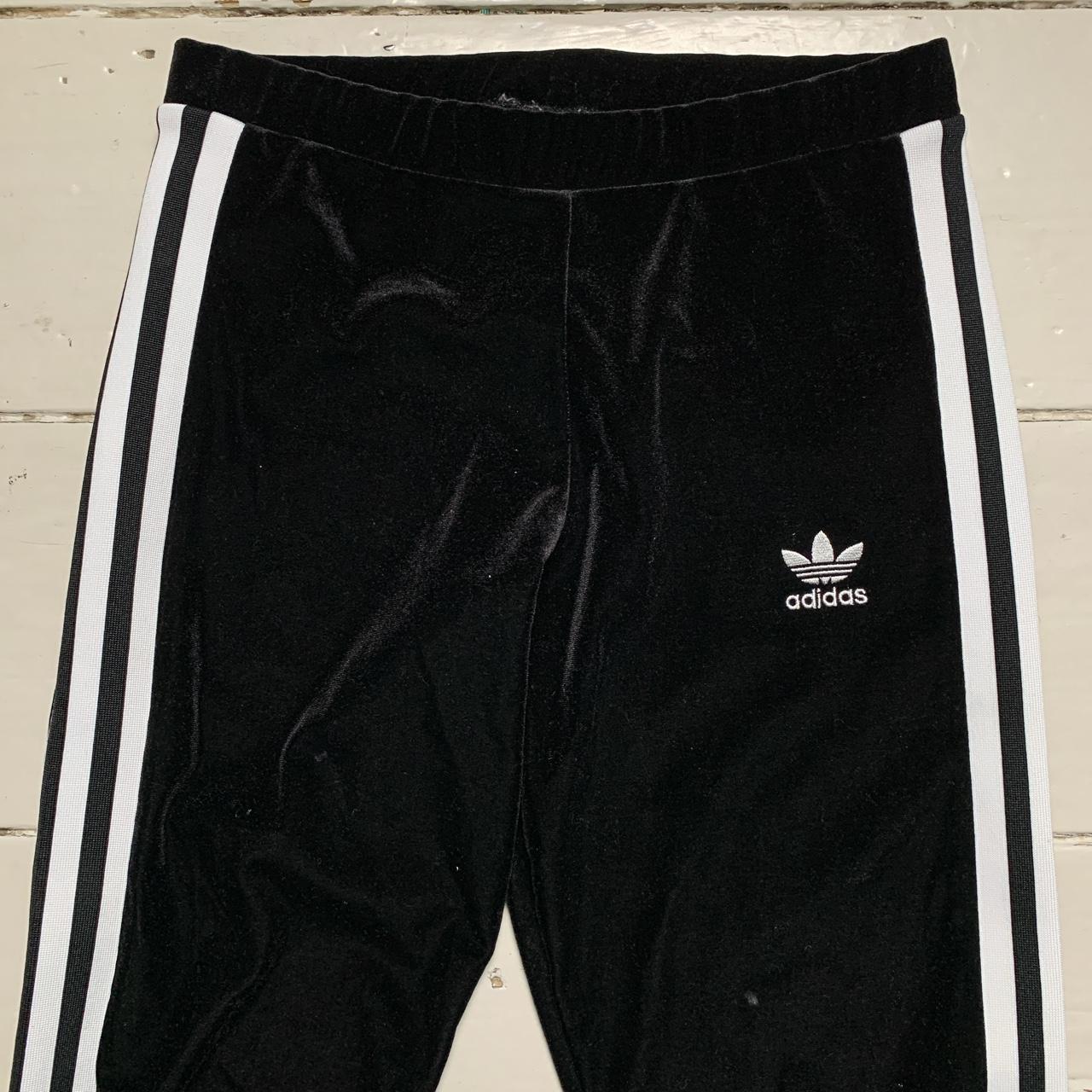 Adidas Velour Black and White Leggings Bottoms