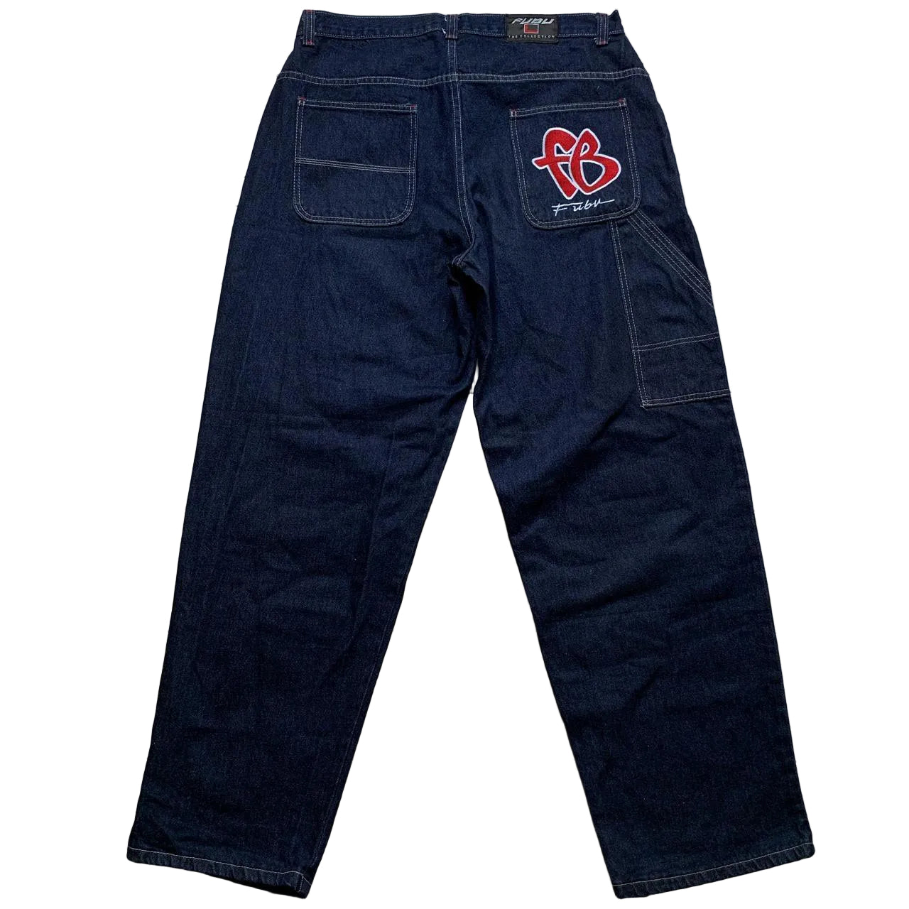 FUBU Vintage Carpenter Baggy Hip Hop Cargo Navy White Stitch Jeans (38W)
