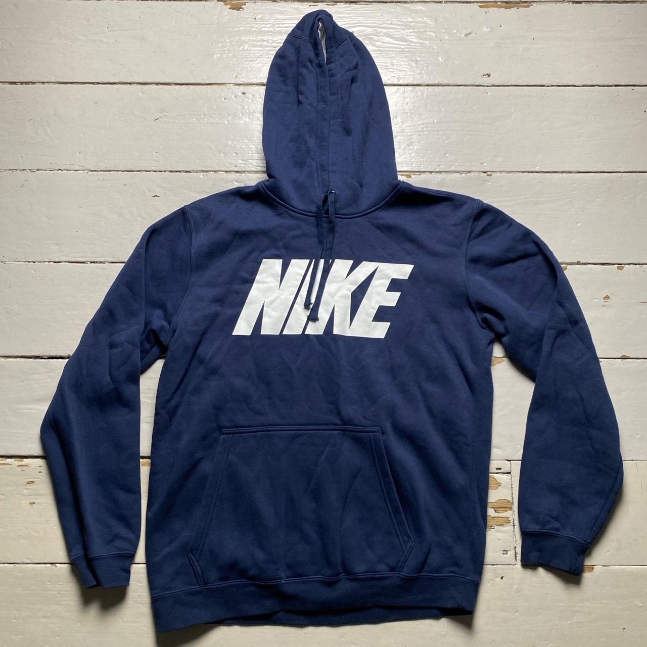 Nike Club Big Spellout Navy and White Hoodie