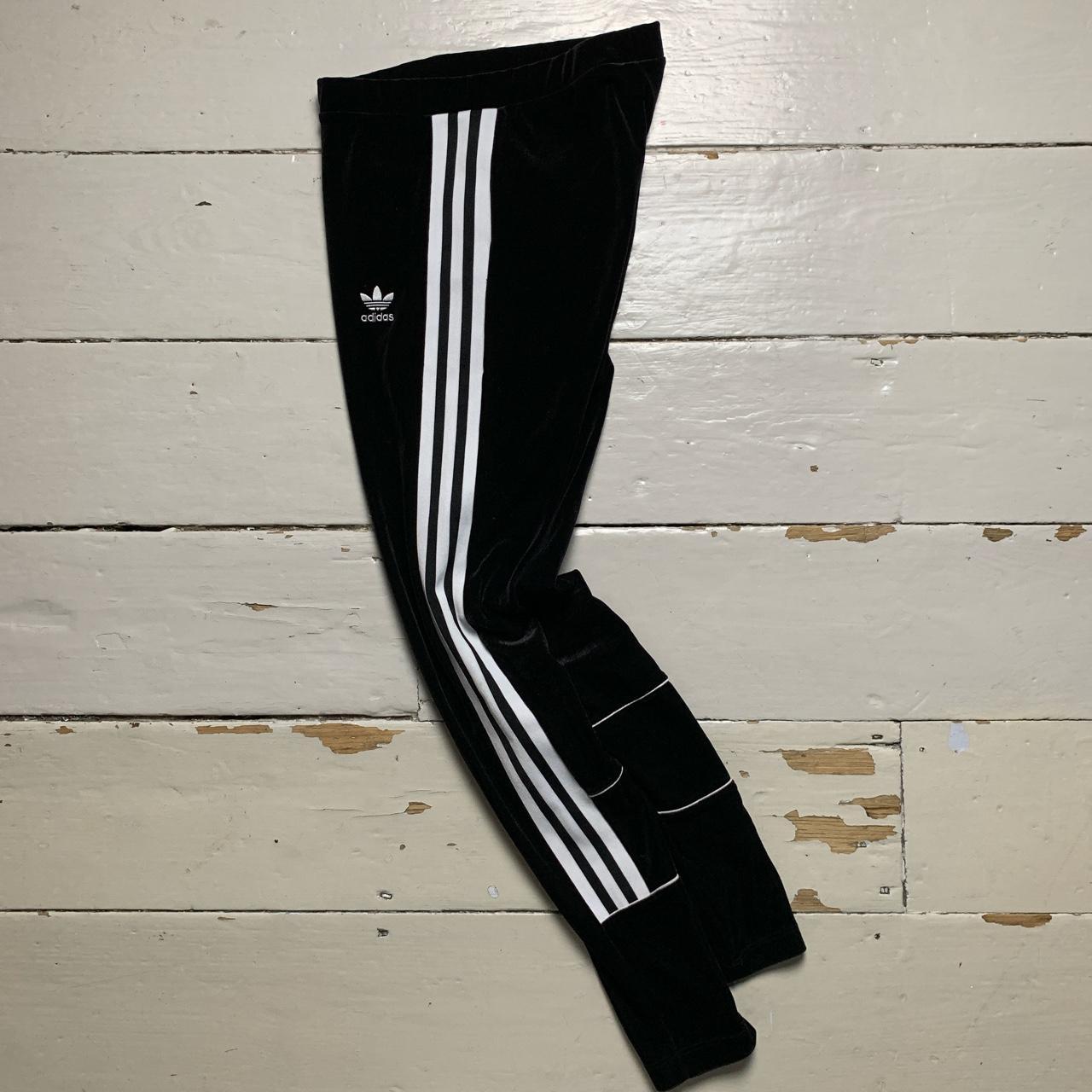 Adidas Velour Black and White Leggings Bottoms