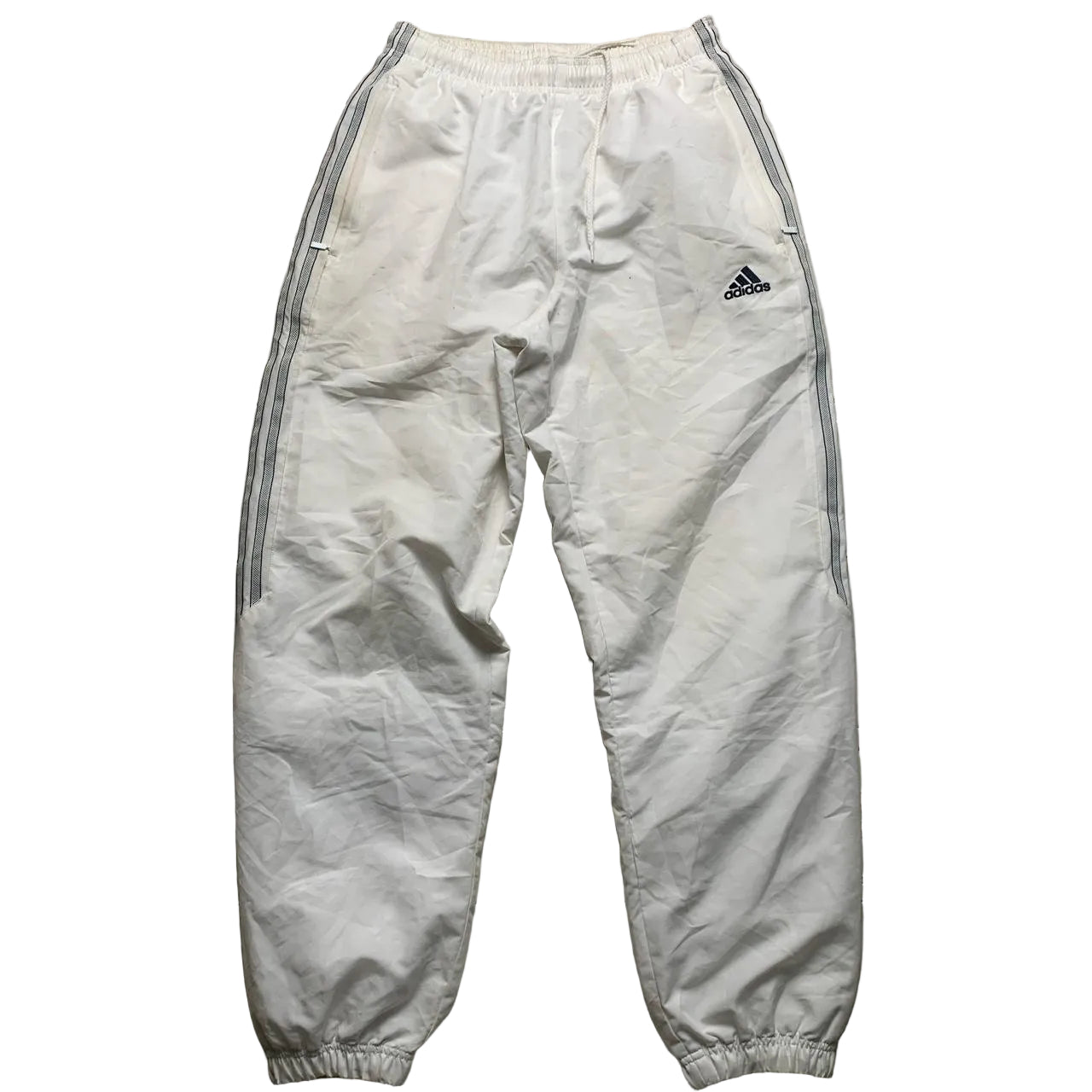 Adidas White and Navy Stripe Shell Track Pant Bottoms (S)