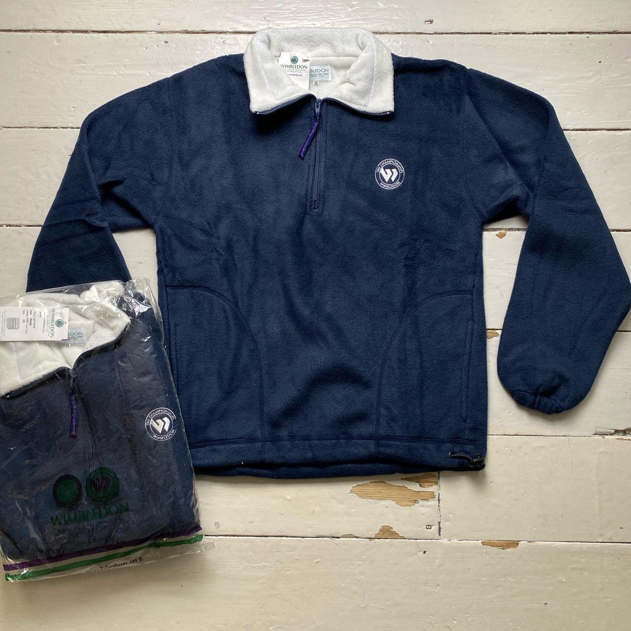 Wimbledon Vintage 90’s Fleece Quarter Zip Jumper Navy and White