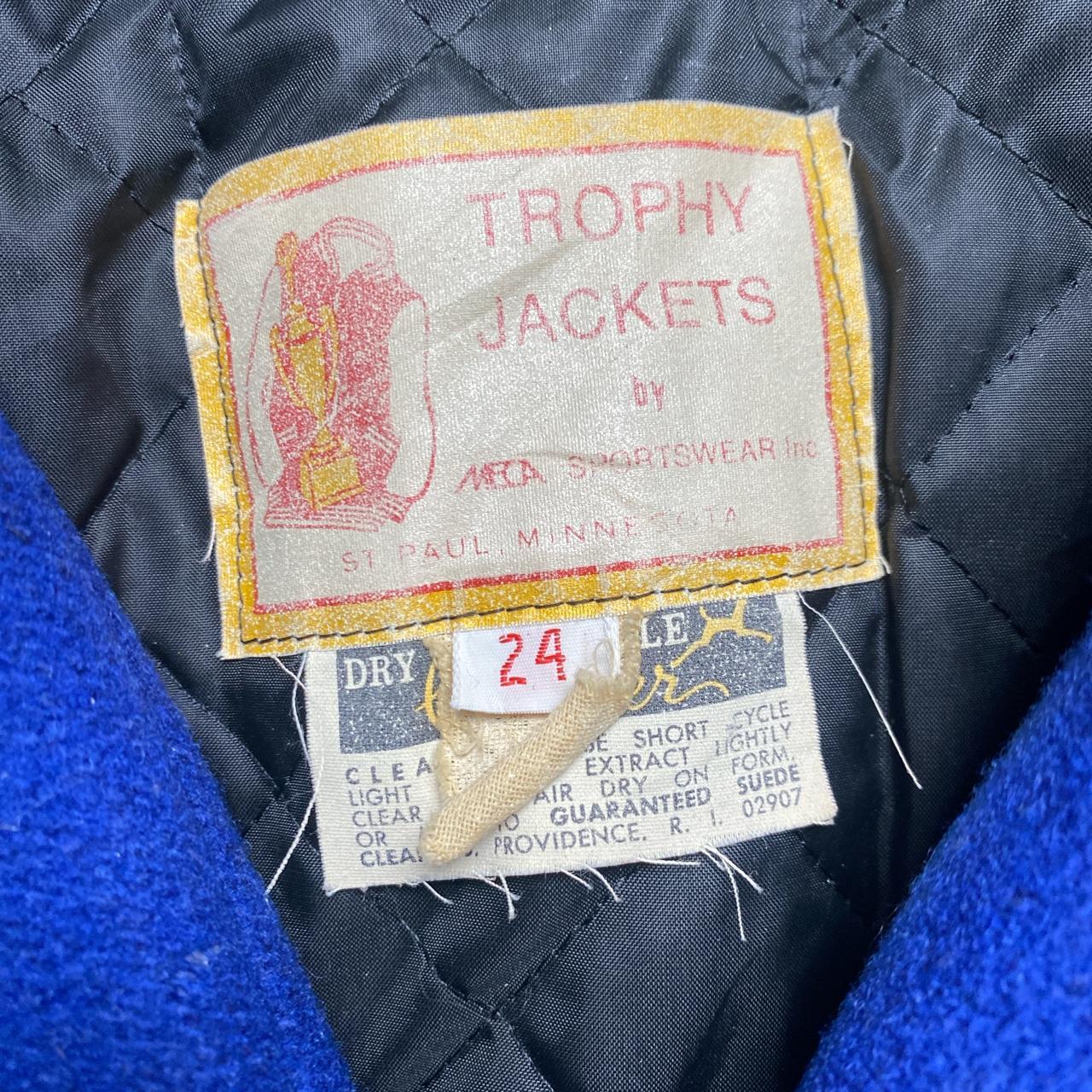 Trophy Jackets Atlanta Falcons Kathy Vintage Blue and White Wool Varsity Jacket (L)