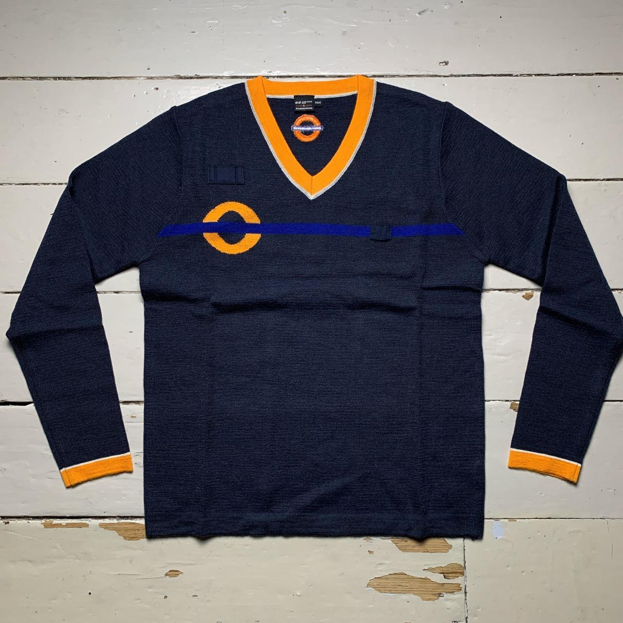 London Underground Overground Navy and Orange V Neck Jumper