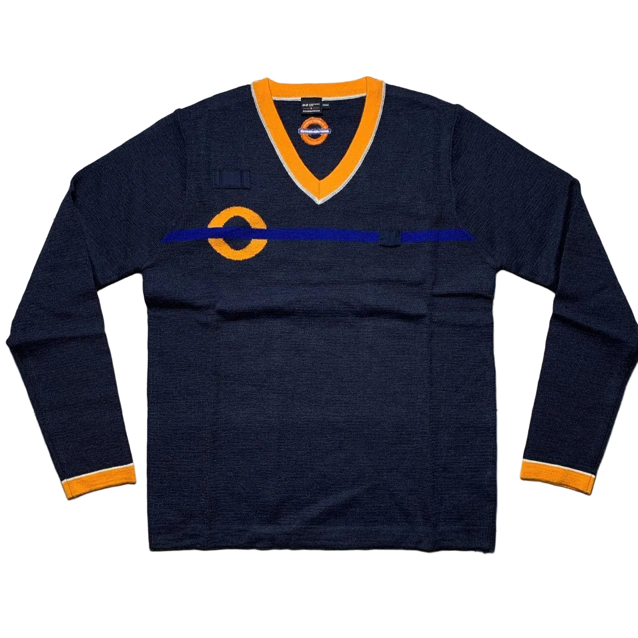 Workwear Navy and Orange V Neck Jumper (S)
