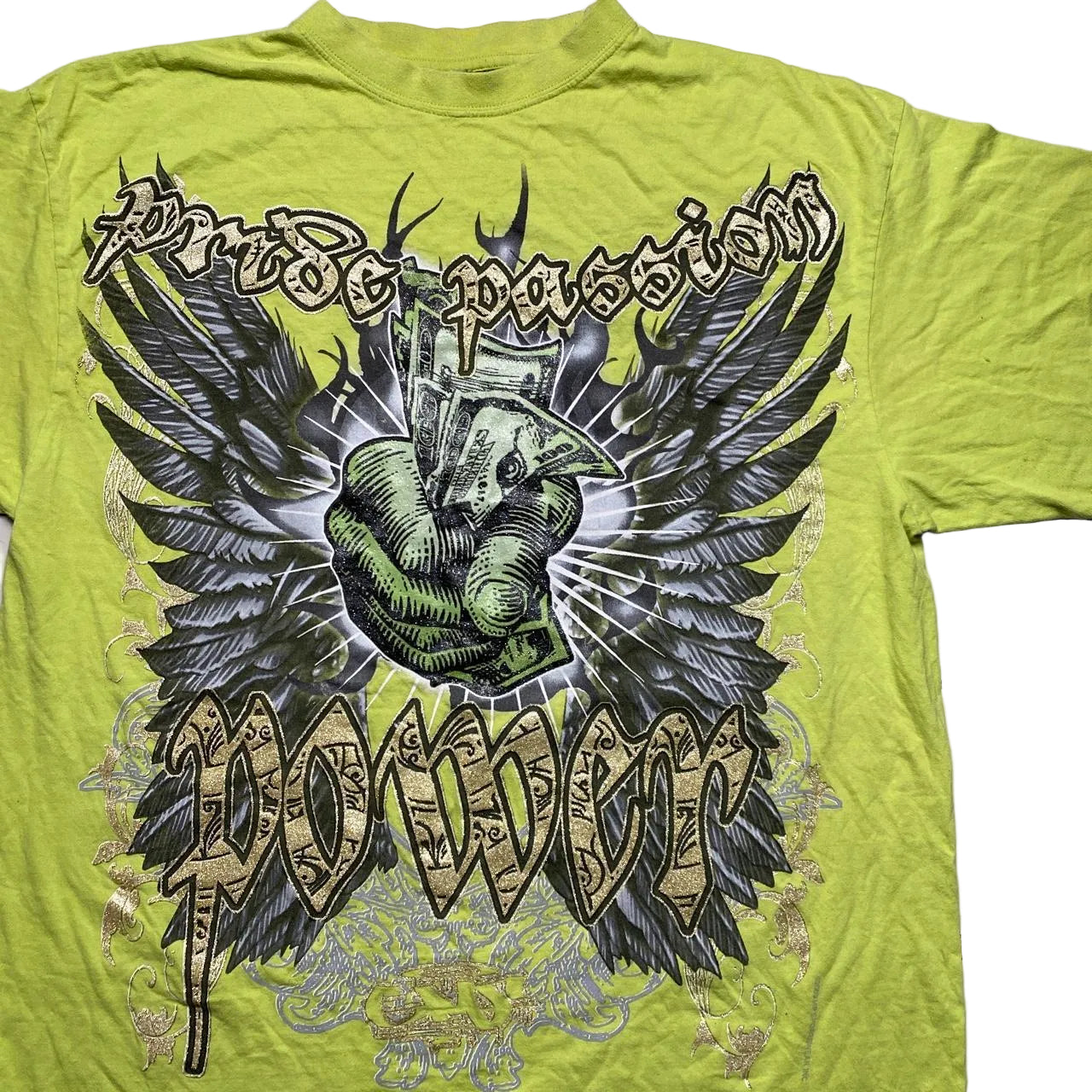 Pride Passion Power Vintage Hip Hop Money T Shirt Green (2XL)