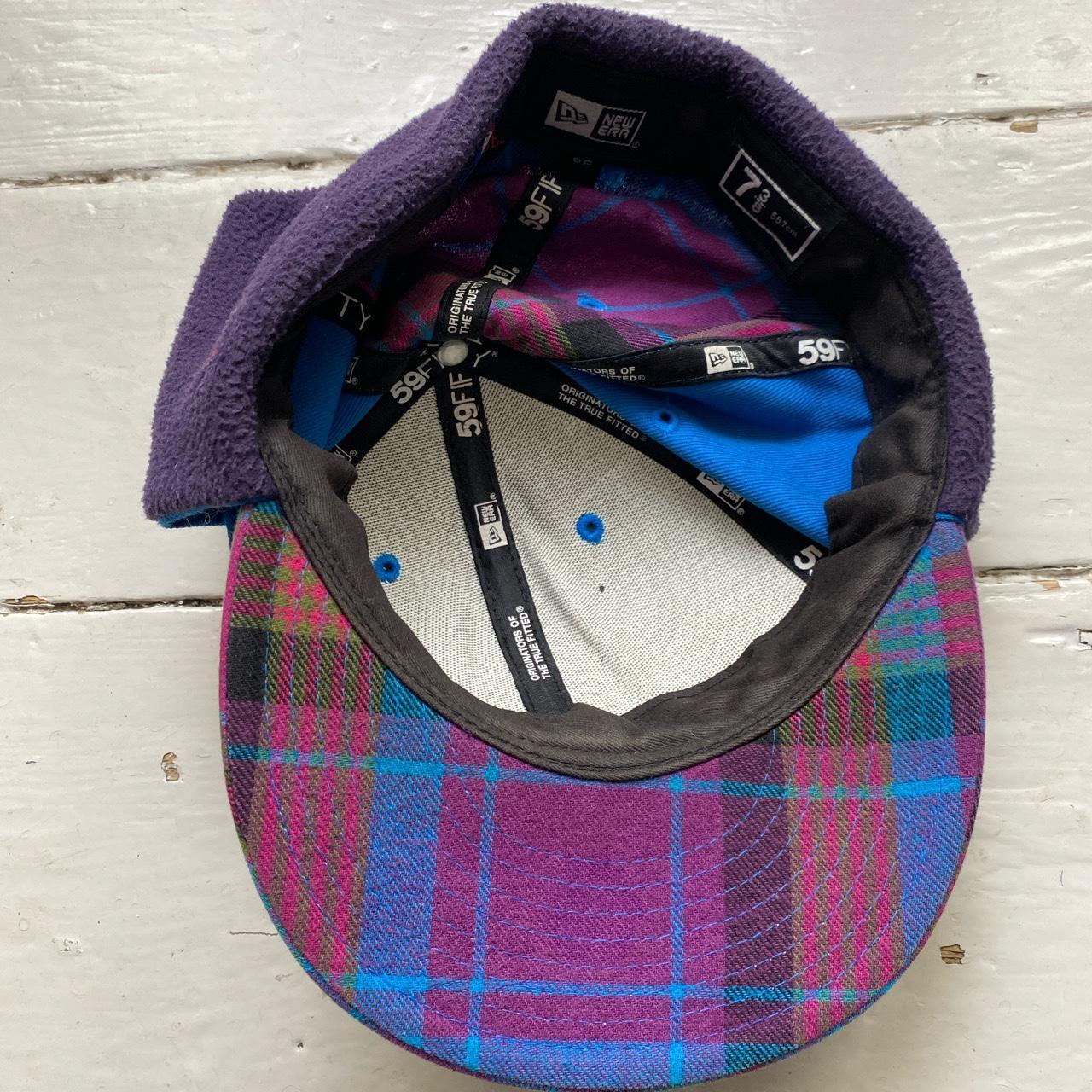 New York Yankees New Era Dog Ear Purple and Blue Checked Print Trapper Hat