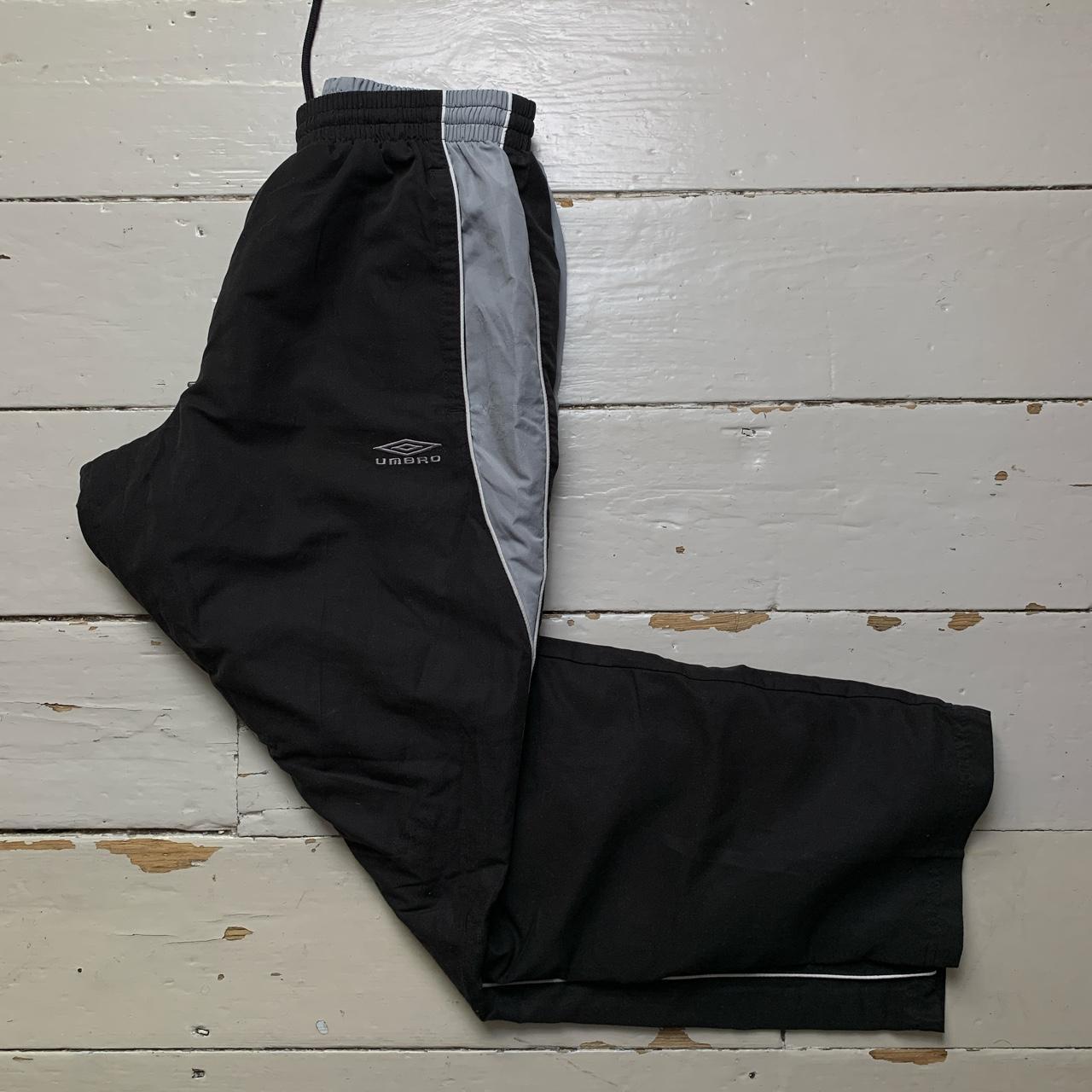 Umbro Vintage Black and Grey Shell Baggy Track Pant Bottoms
