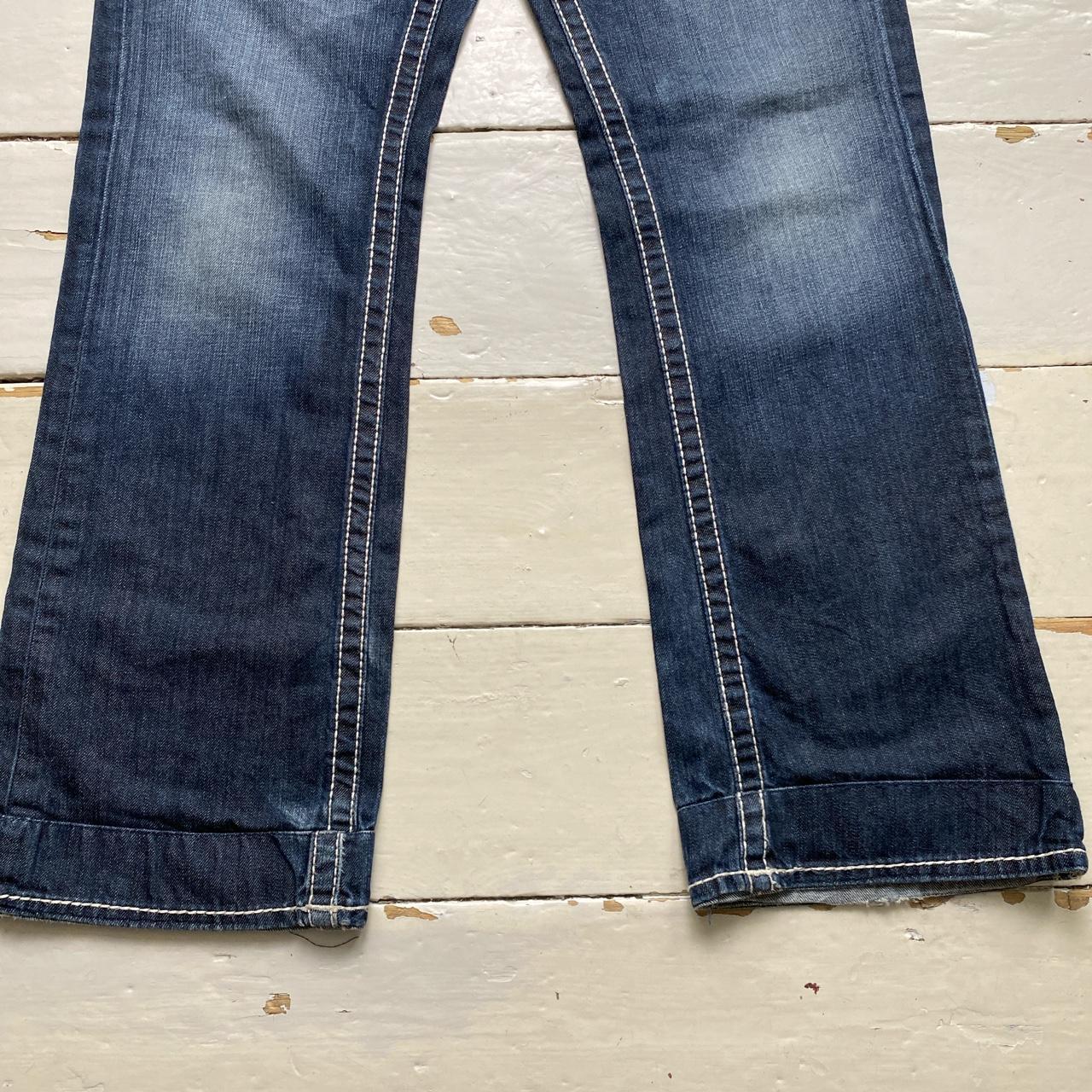 True Religion Boot Cut Baggy Navy and White Big Stitch Jeans