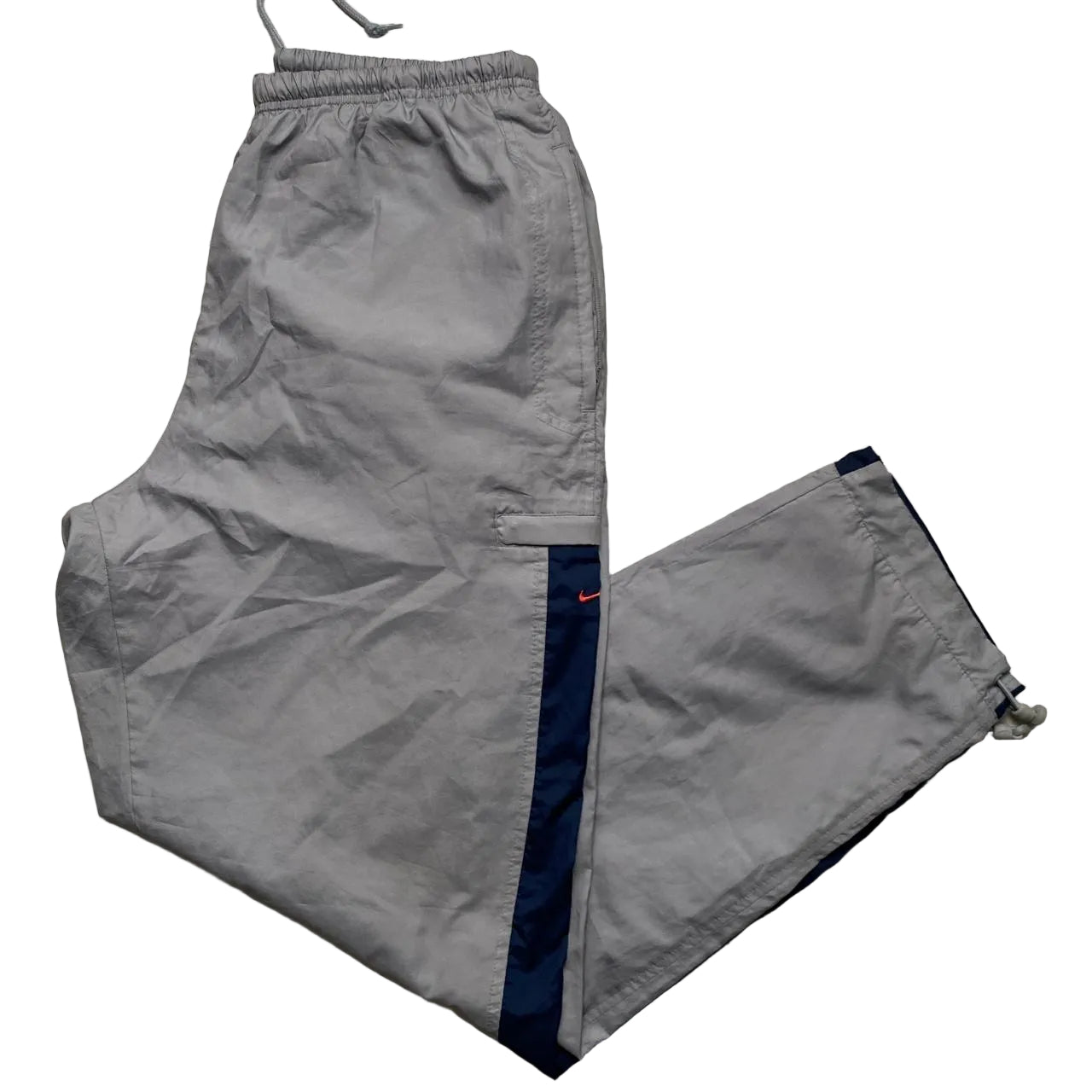 Nike Vintage Baggy Track Pant Cargo Style Shell Bottoms Navy Grey and Red (XL)