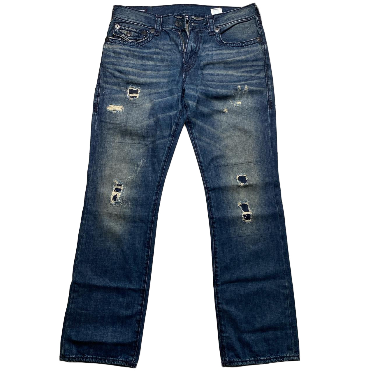 True Religon Ricky Distressed Big Navy Stitch Baggy Jeans (34W)