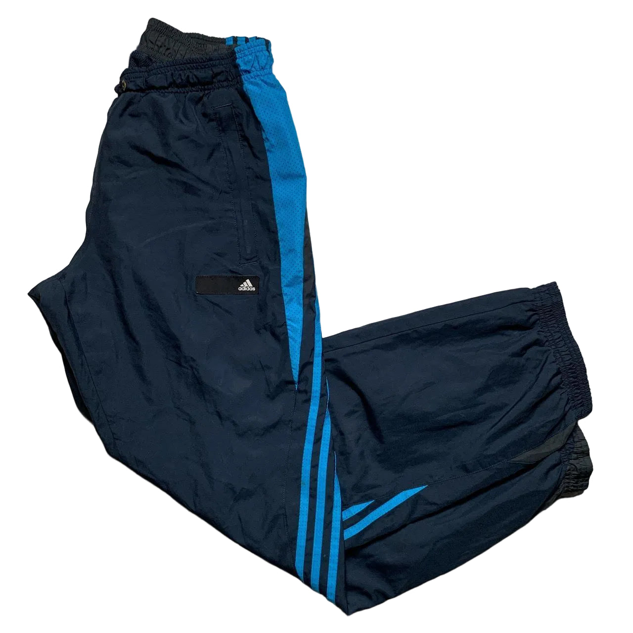 Adidas Vintage Black Navy and Blue Shell Trackpant Baggy Bottoms
