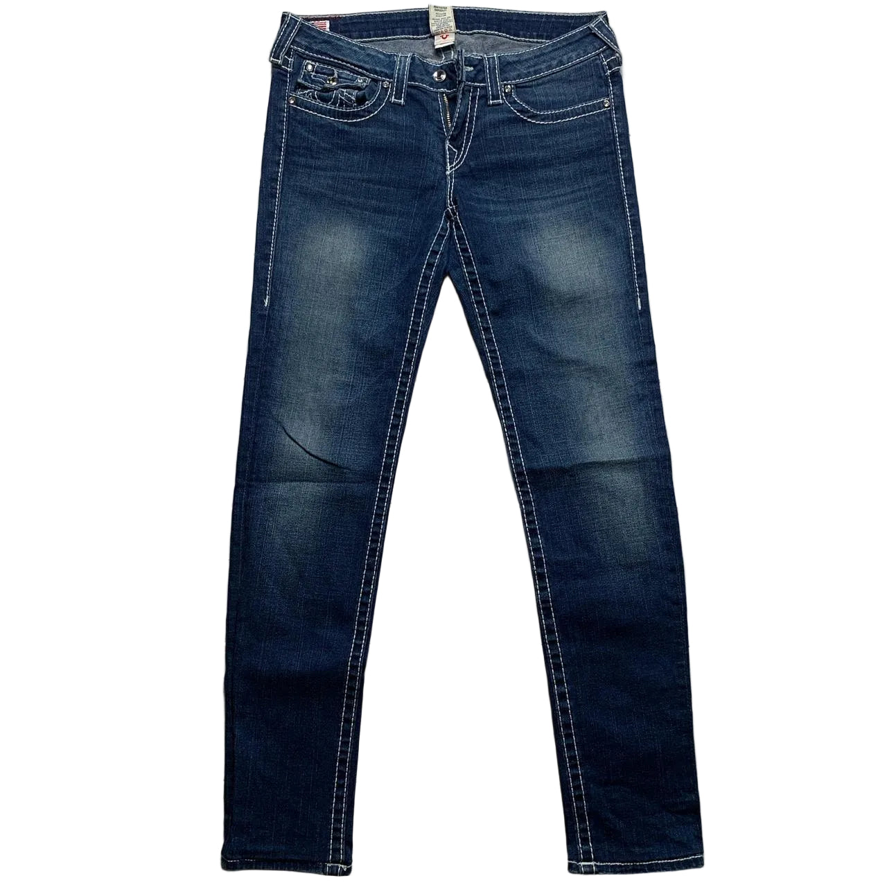True Religion Disco Julie Big T Navy Stonewash and White Stitch Womens Jeans (31W)