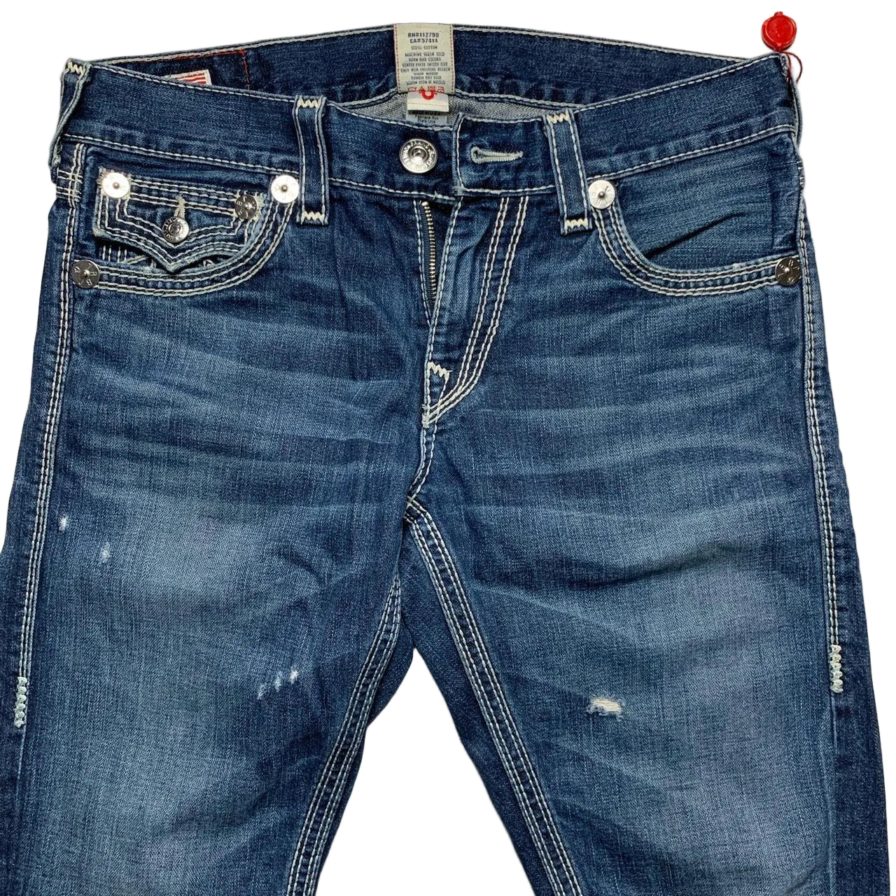 True Religion Ricky Big QT Navy and White Stitch Jeans