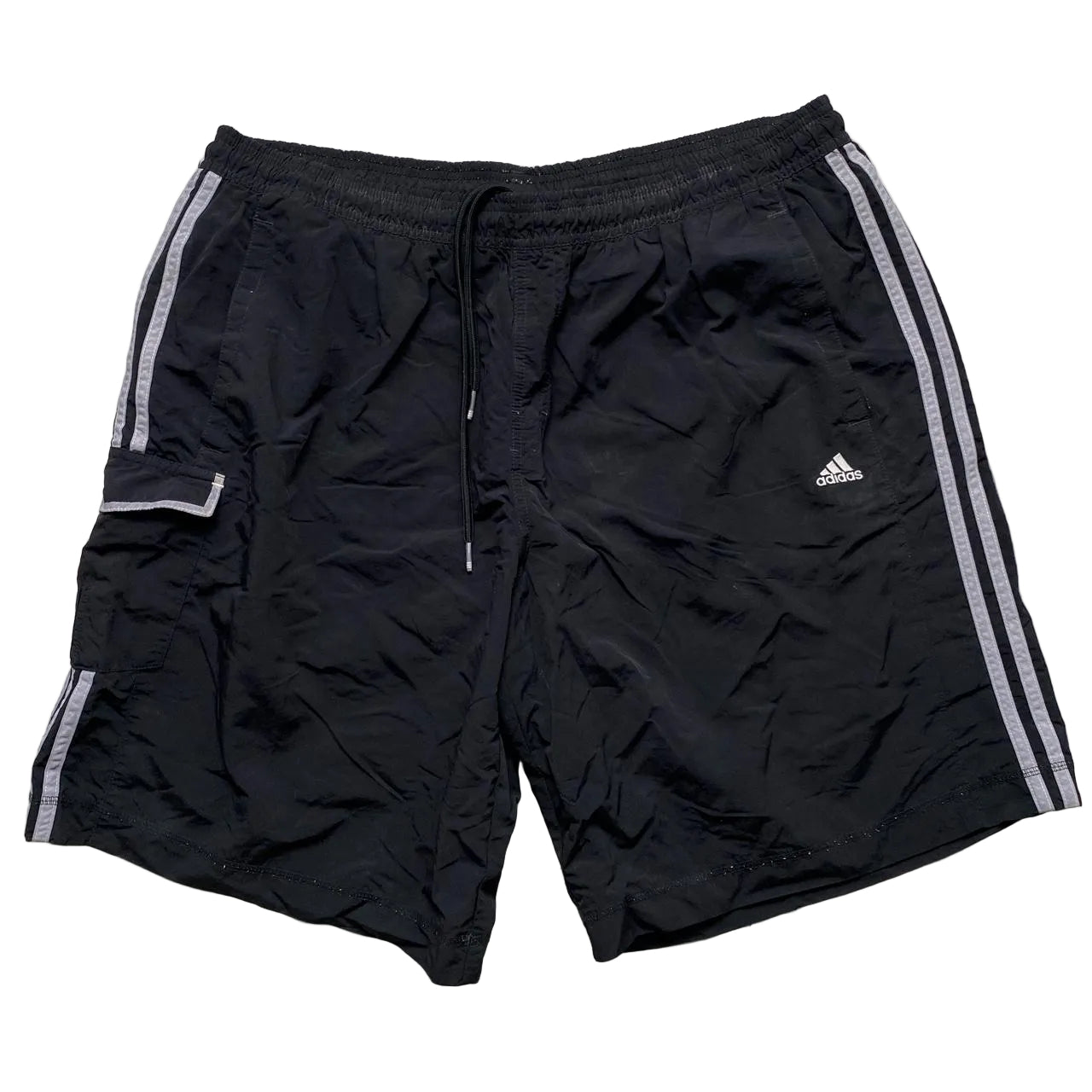 Adidas Vintage Shell Track Pant Cargo Shorts Black and Silver (2XL)