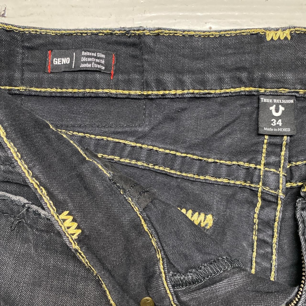 True Religion Geno Black and Gold Big Stitch Jeans