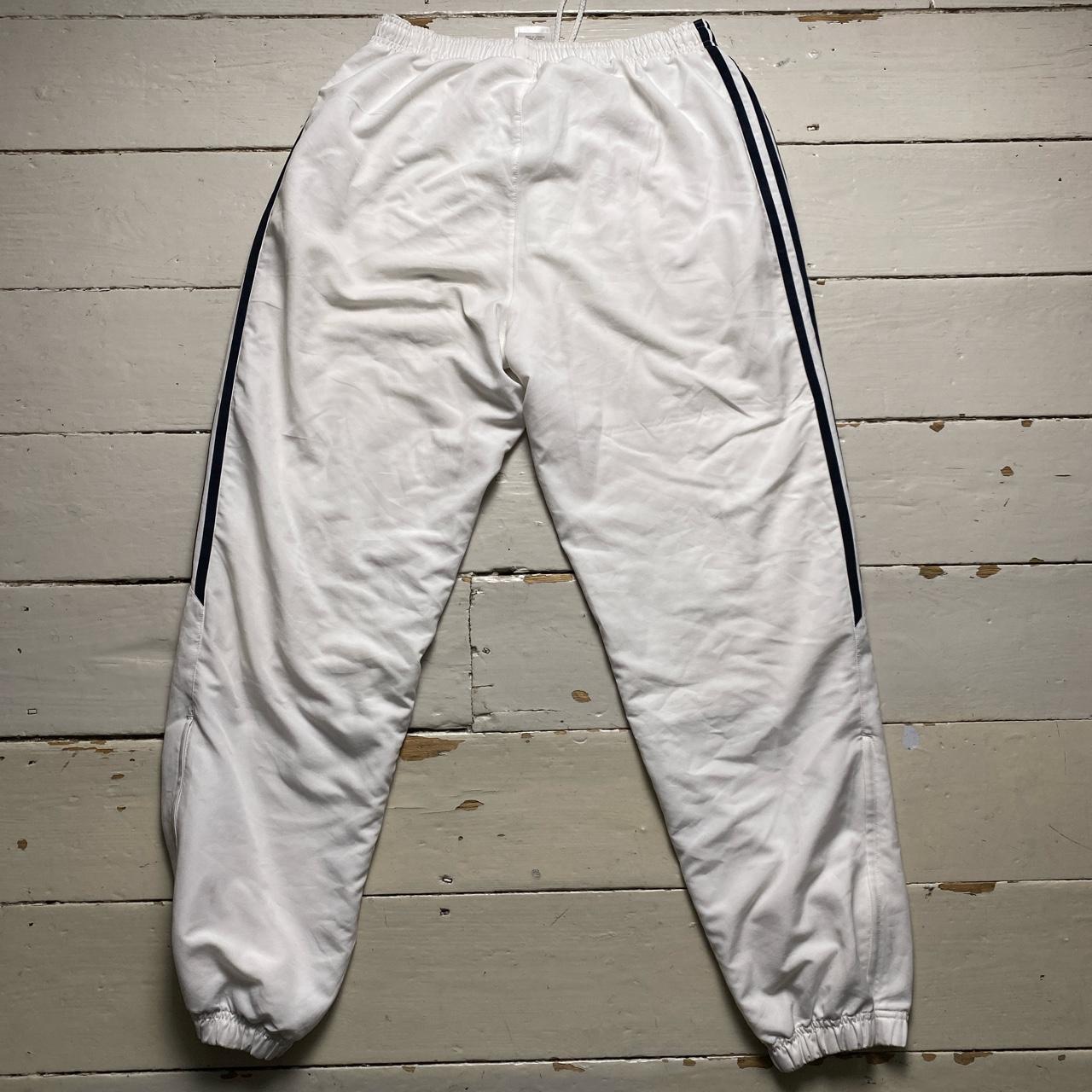 Adidas White and Navy Stripe Baggy Trackpant Shell Bottoms