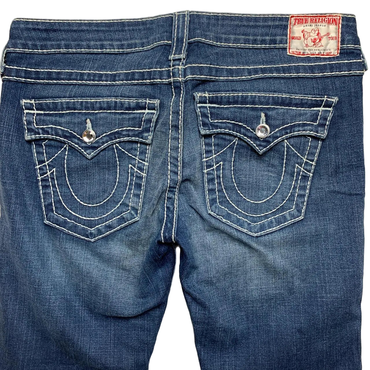 True Religion Disco Julie Big T Navy Stonewash and White Stitch Womens Jeans (31W)