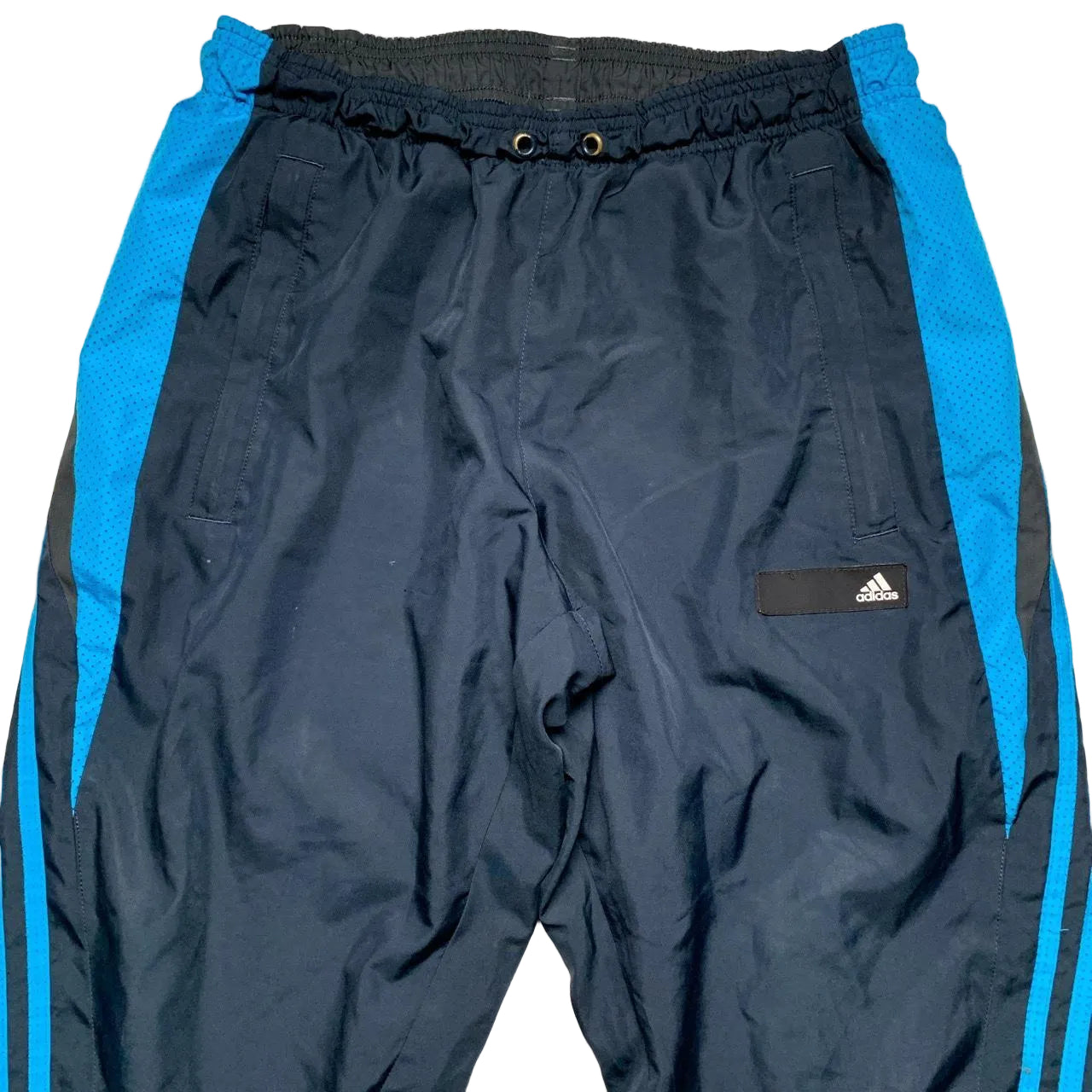 Adidas Vintage Black Navy and Blue Shell Trackpant Baggy Bottoms