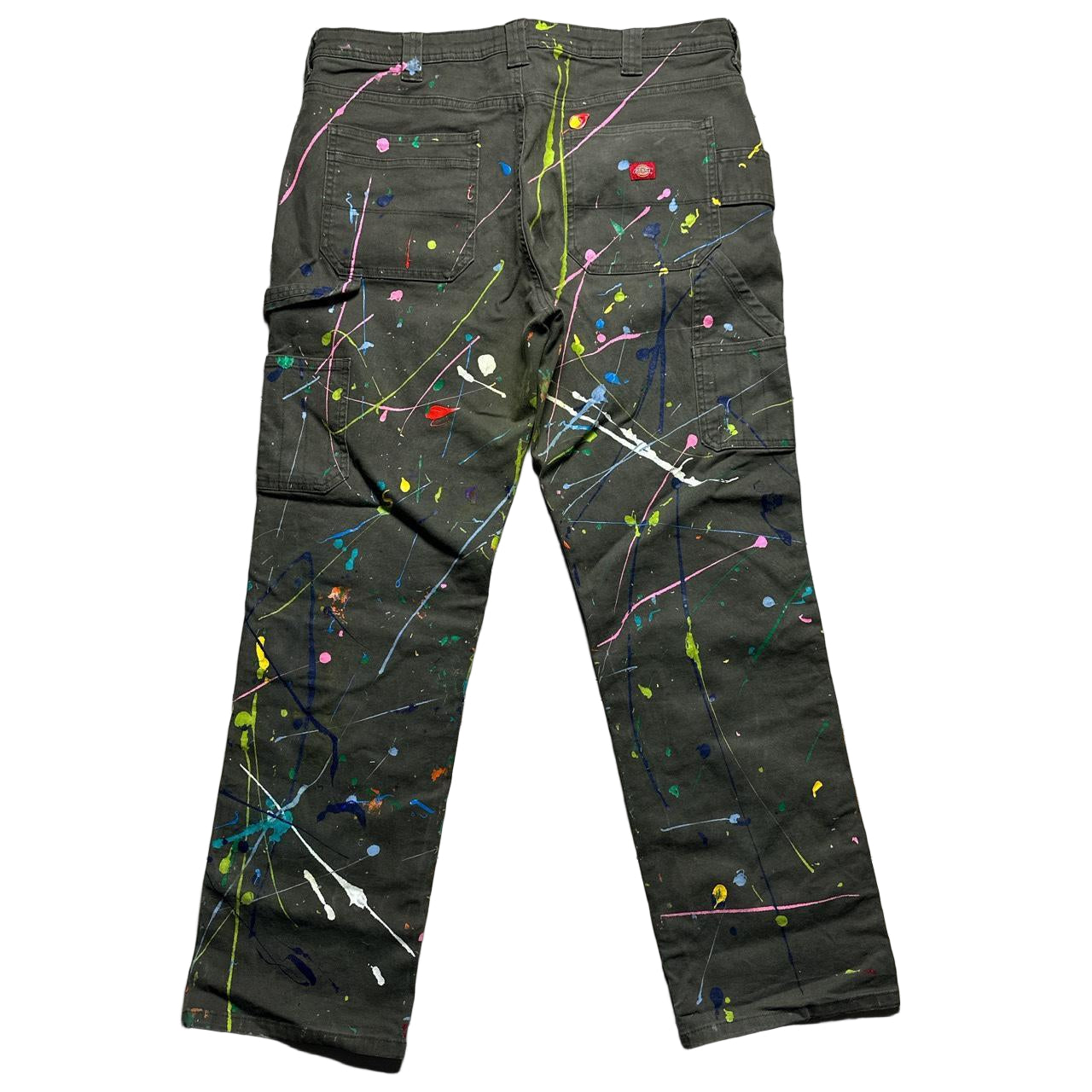 Dickies Khaki Green Paint Splash Cargo Trousers Womens (36W)
